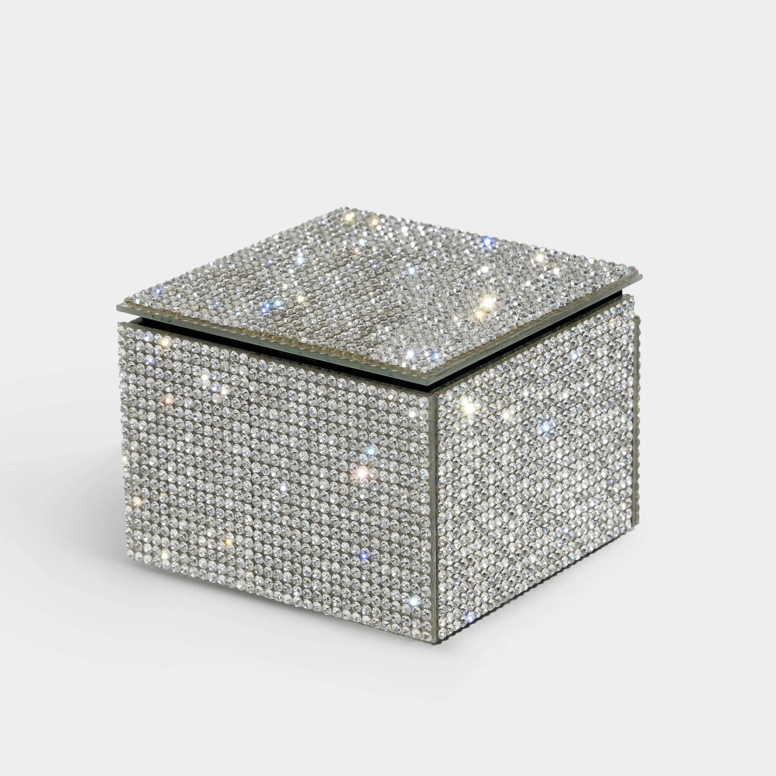 Шкатулка для украшений, 9х7 см, стекло, Серебристые кристаллы, Glossy crystal