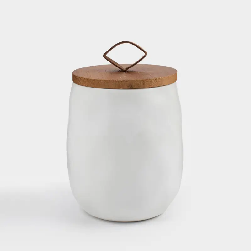 Шкатулка для ванной, 11 см, керамика/бамбук, молочная, Diza ,image-0