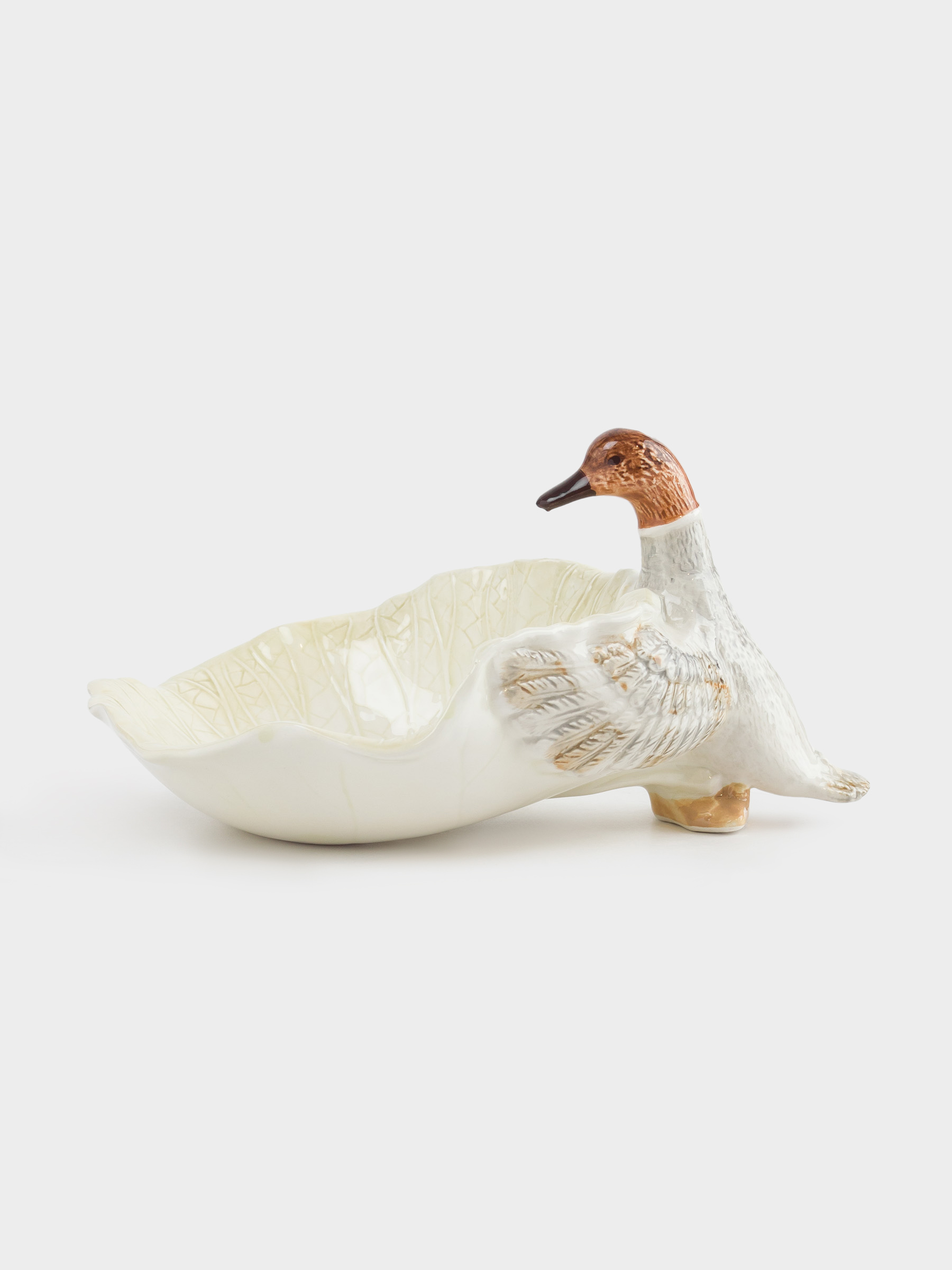 Блюдо глубокое, 20х14х3 см, керамика, бело-серое, Утка и лист, Duck, image-1