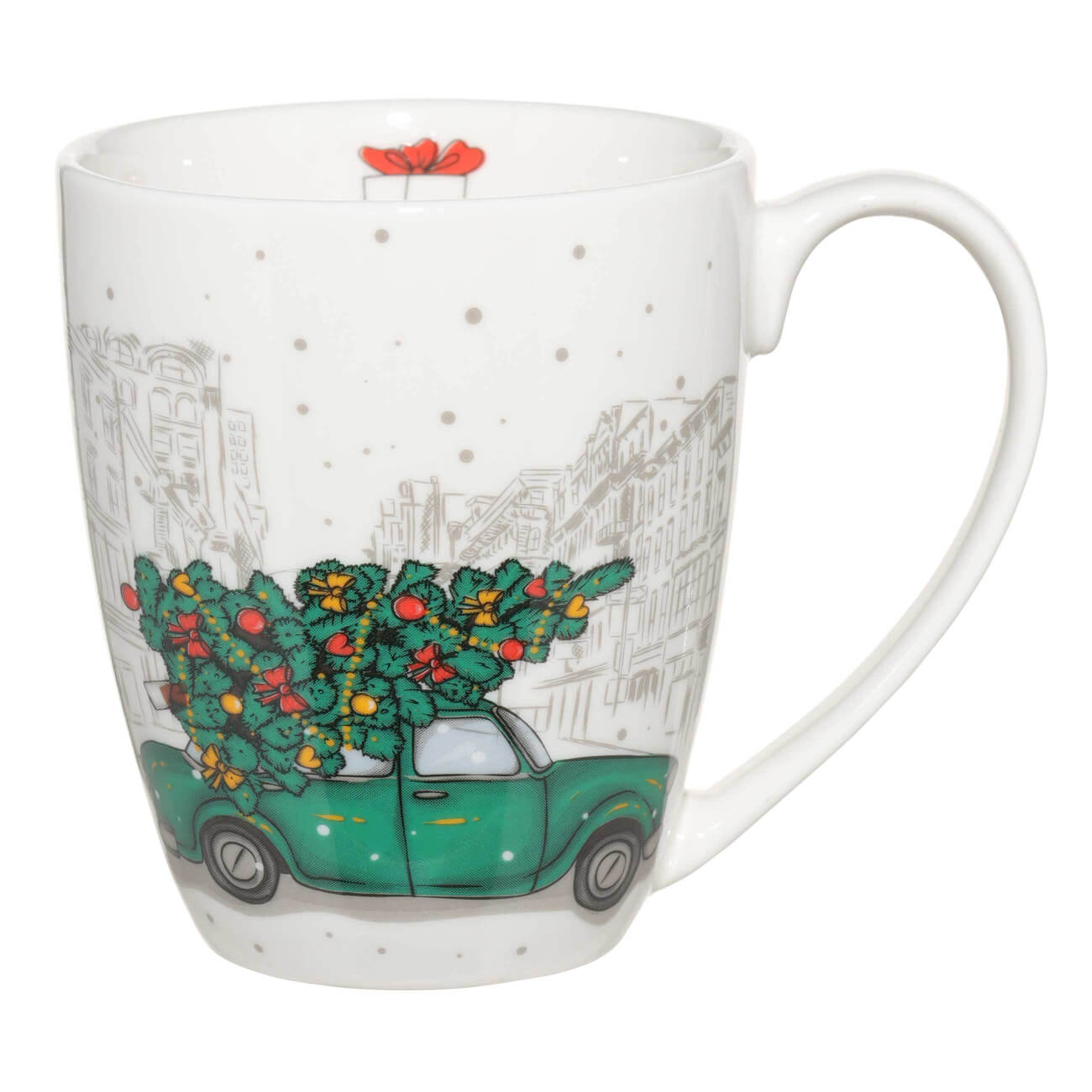 

Кружка, 320 мл, фарфор N, белая, Машина и елка, Christmas car