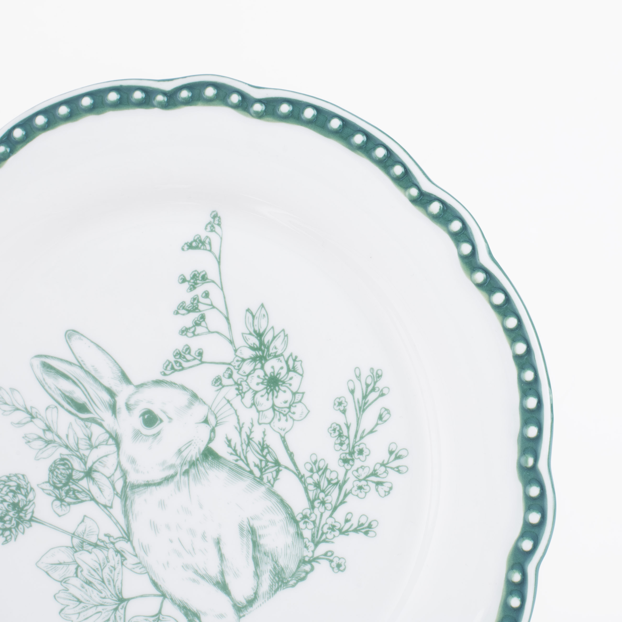Тарелка закусочная, 21 см, керамика, бело-зеленая, Кролик в цветах, Easter blooming изображение № 5