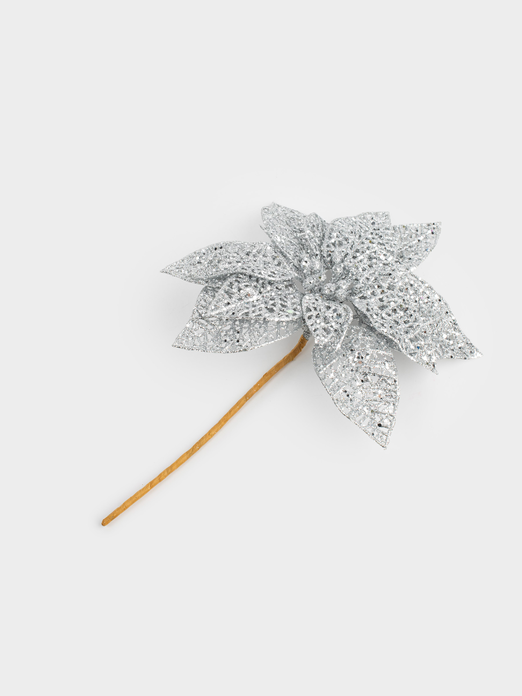 Украшение декоративное, 19 см, пластик, серебристое, Пуансеттия, Flower decor, image-1