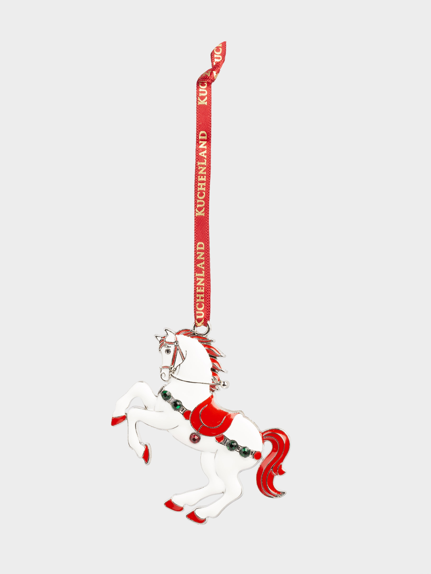 Игрушка елочная, 4 см, металл, серебристо-красная, Конь со стразами, Figure horse, image-1