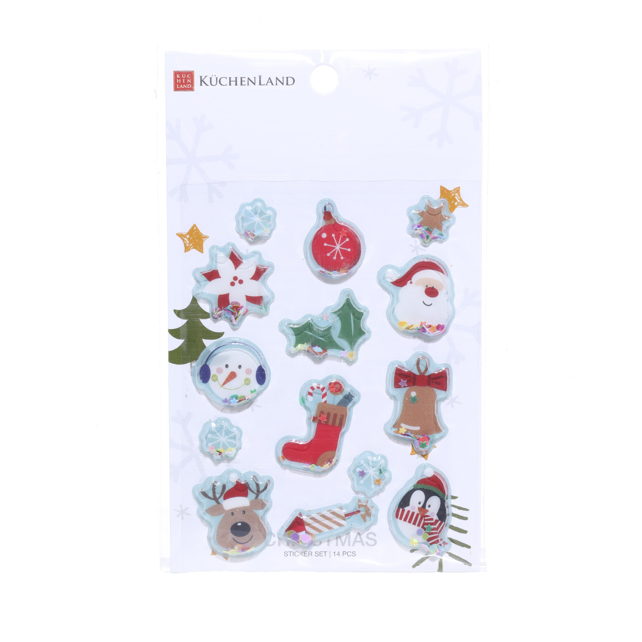 

Набор наклеек, 9х12 см, 14 шт, одноразовые, ПВХ, Колокольчик, Christmas