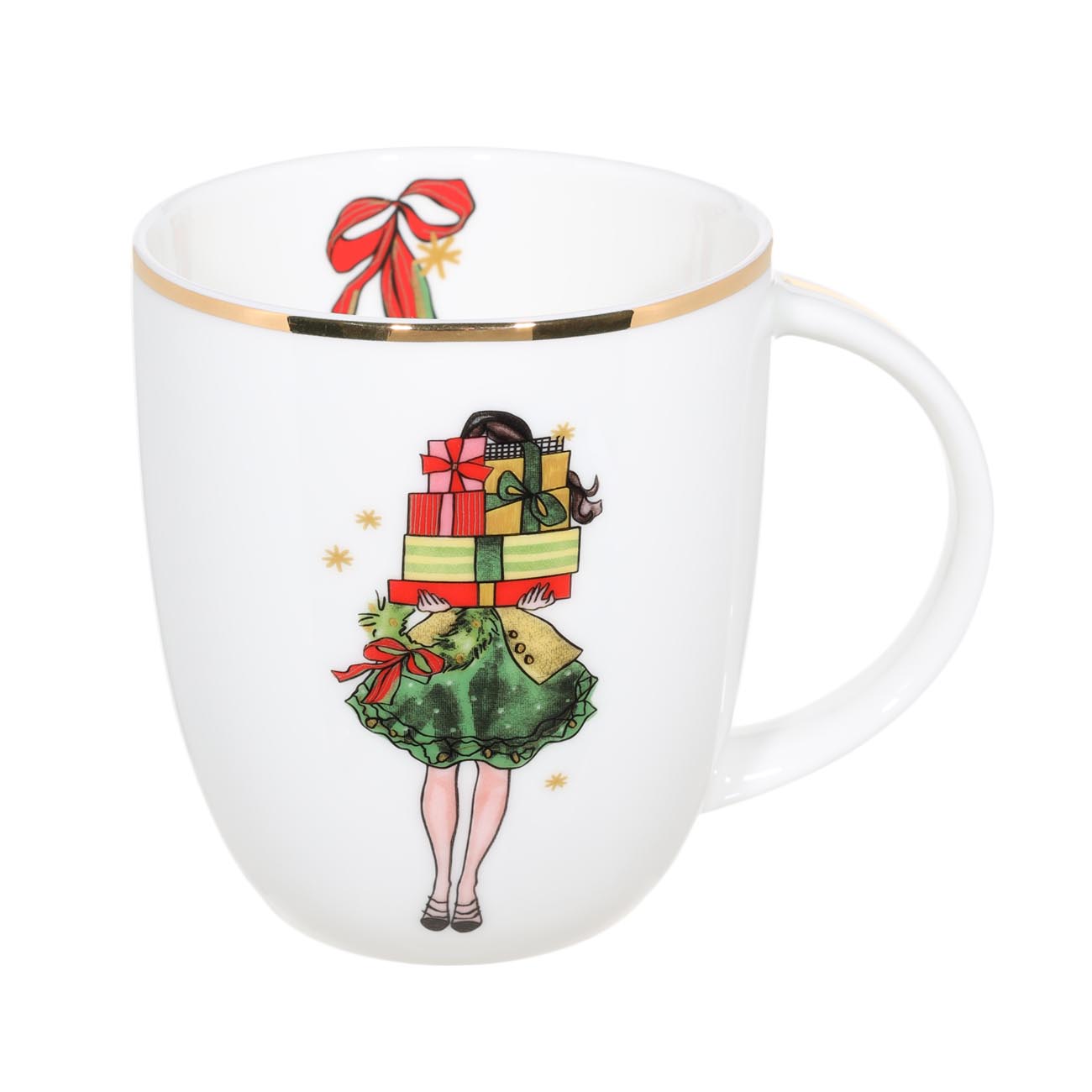 

Кружка, 400 мл, фарфор F, белая, Девушка с подарками, Christmas