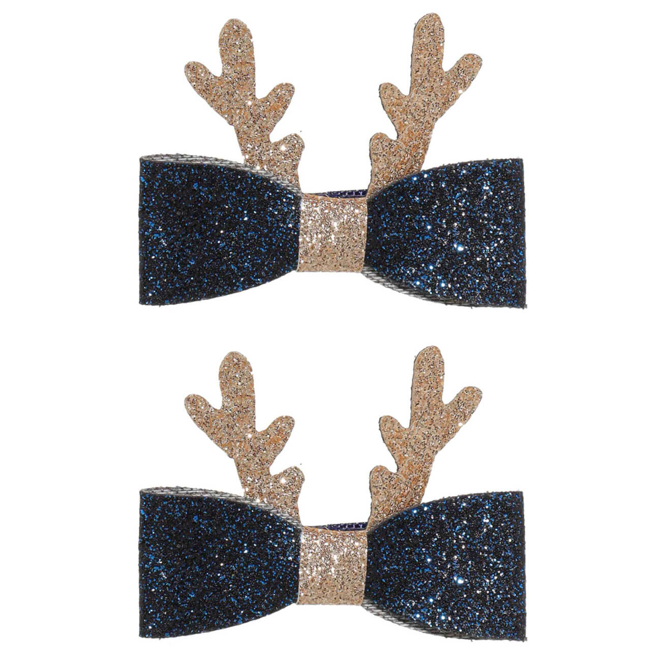 

Заколка для волос, 5 см, 2 шт, полиуретан/металл, синяя, Рога оленя, Sparkly deer