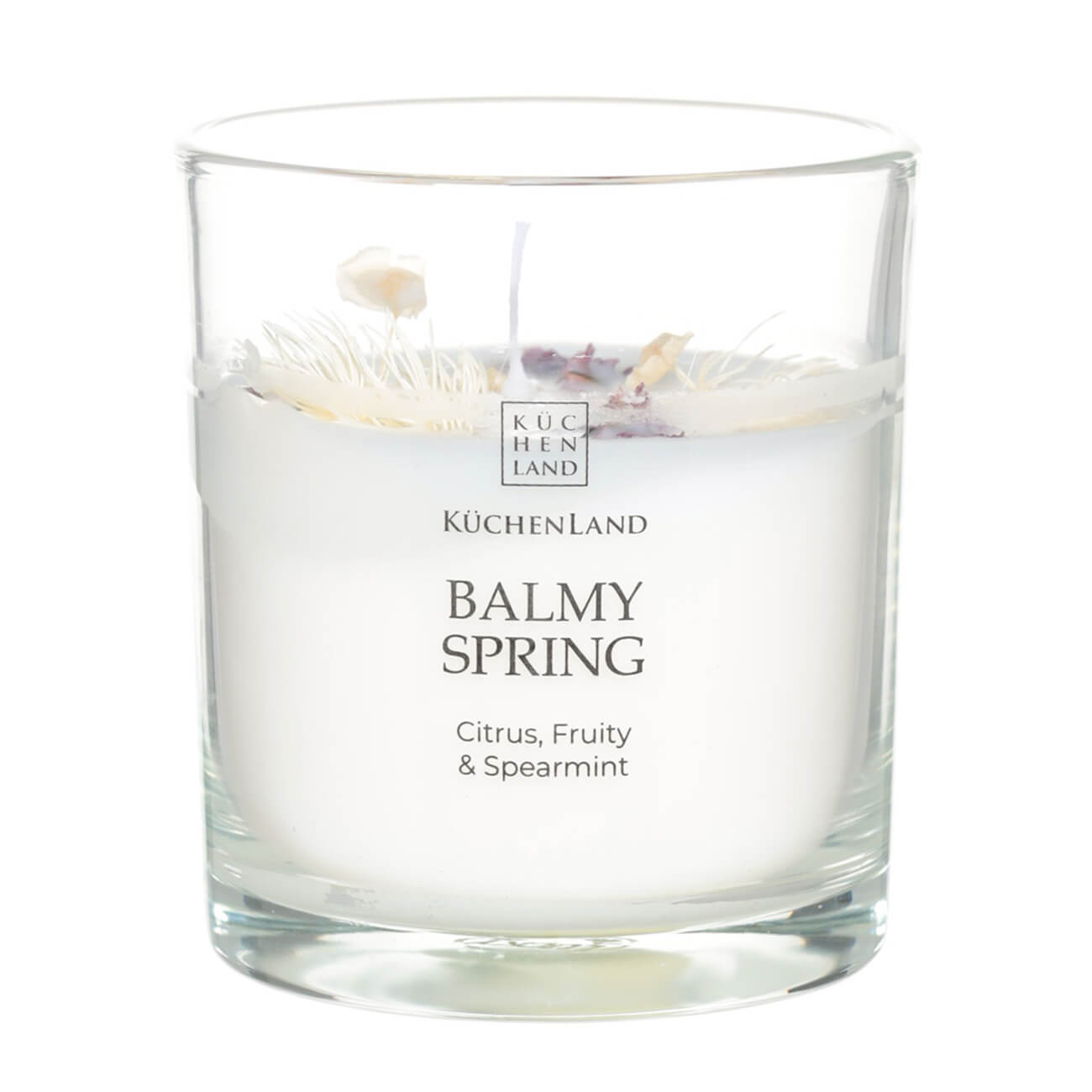 

Свеча ароматическая, 9 см, в подсвечнике, с сухоцветами, Citrus, Fruity&Spearmint, Balmy spring