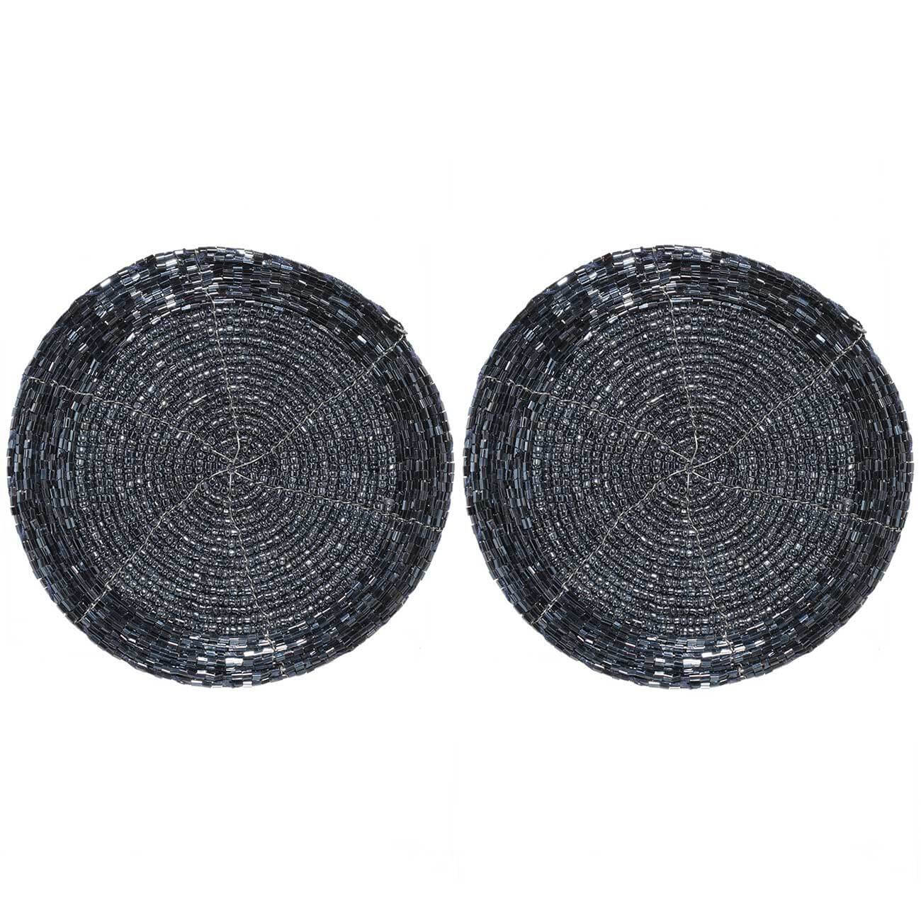 

(S)(W)Подставка под кружку, 10 см, 2 шт, бисер, круглая, темно-синяя, Shiny beads
