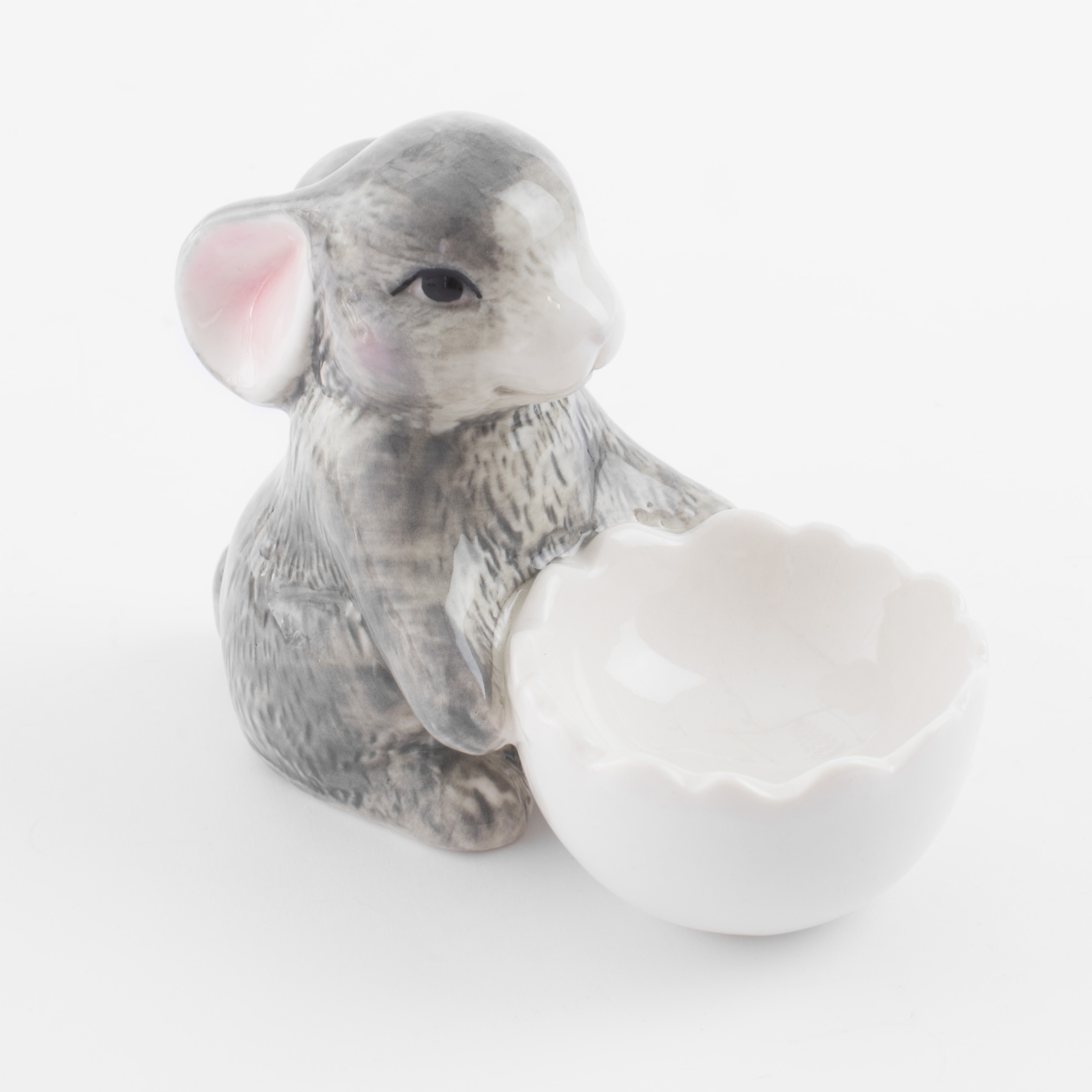 Подставка для яйца, 11 см, фарфор P, бело-серая, Кролик со скорлупой, Pure Easter изображение № 3