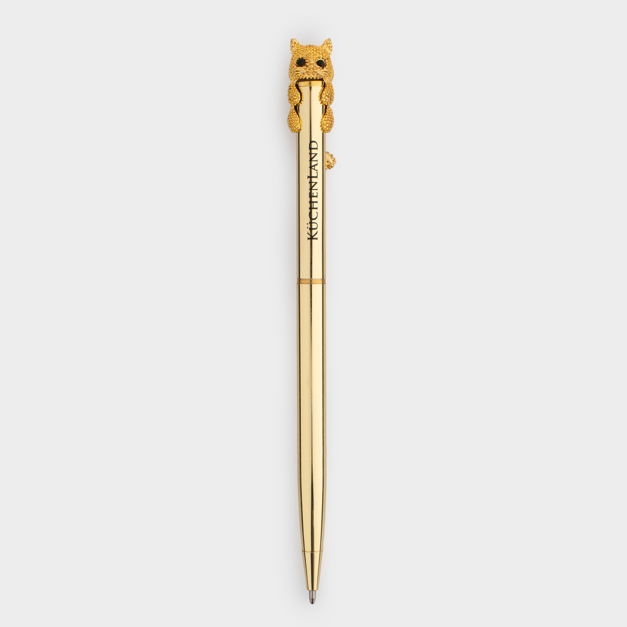 Ручка шариковая, 14 см, с фигуркой, золотистая, Кот, Draw figure, image-0