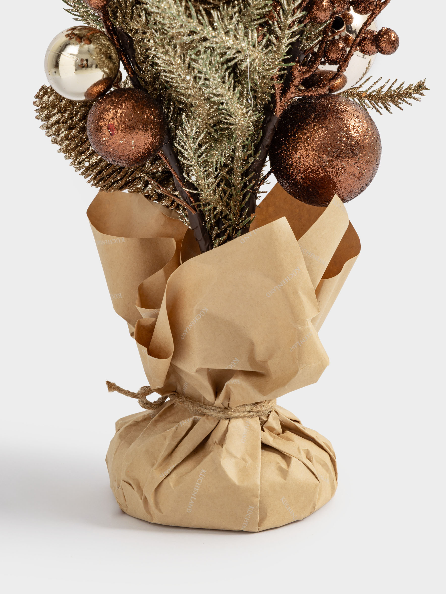Композиция декоративная, 65 см, в крафте, пластик/пенопласт, бронзовая, Хвоя, Conifer champagne, image-2