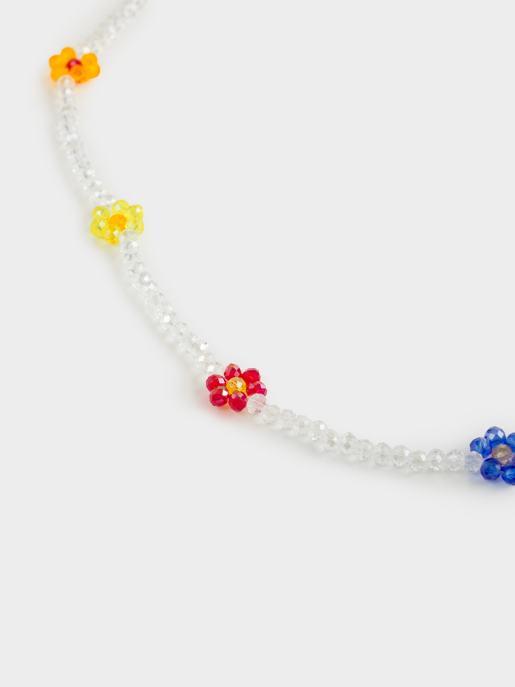 Цепочка, 49 см, стекло/металл, цветная, Ромашки и бусины, Pearl color