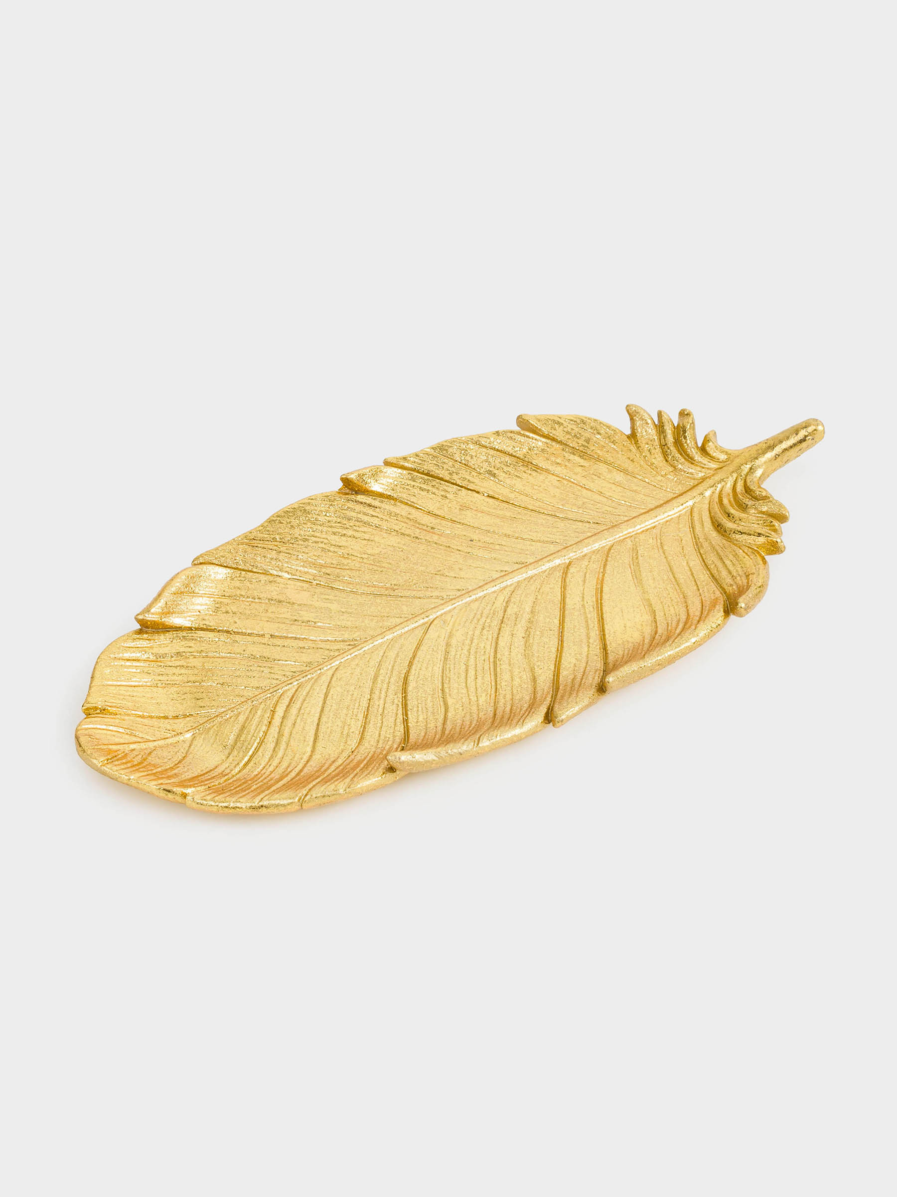 Блюдо декоративное, 36х17 см, полирезин, золотистое, Перо, Feather, image-0