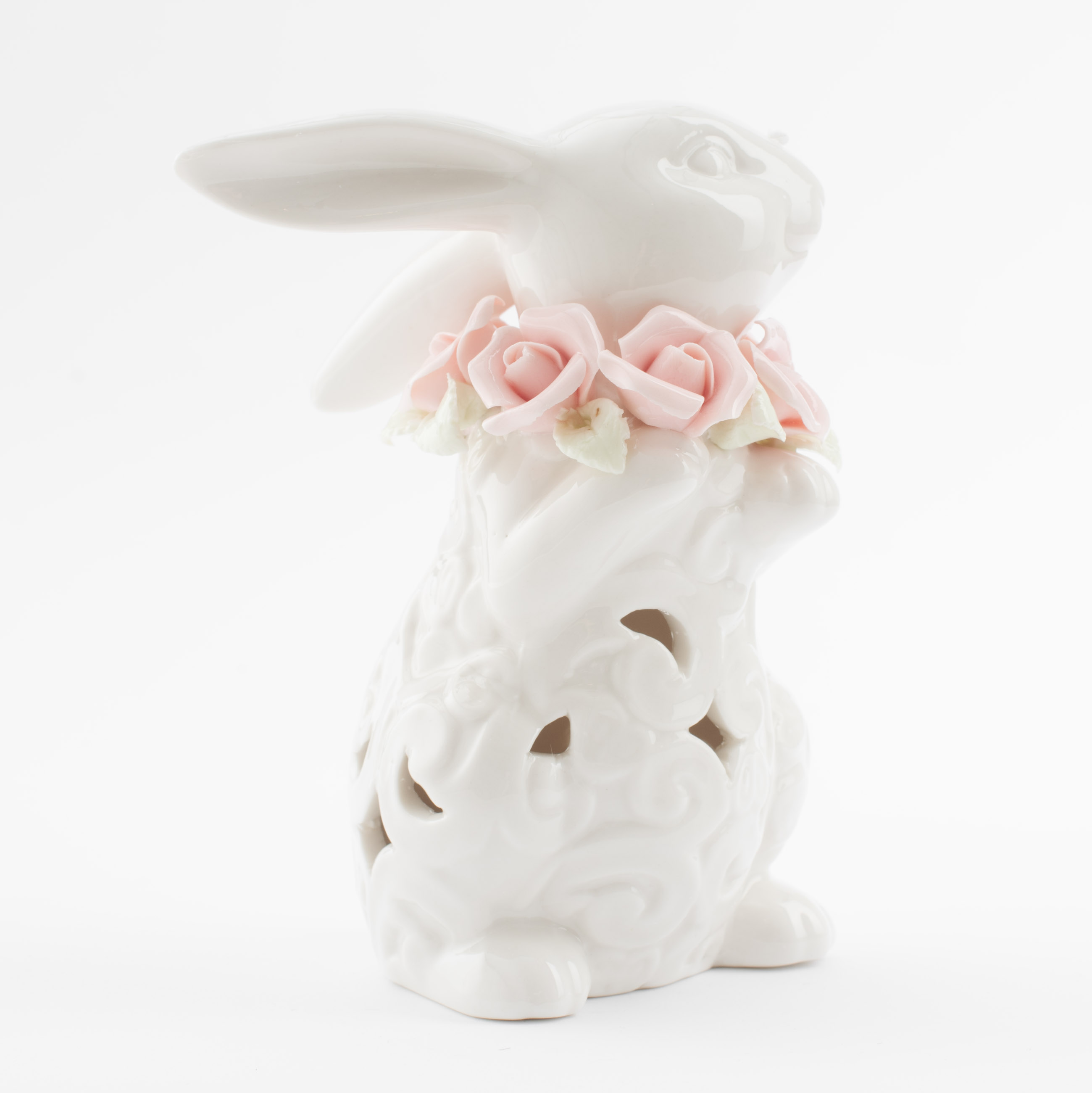 Статуэтка с подсветкой, 13 см, фарфор P, белая, Кролик с цветами, Easter изображение № 2