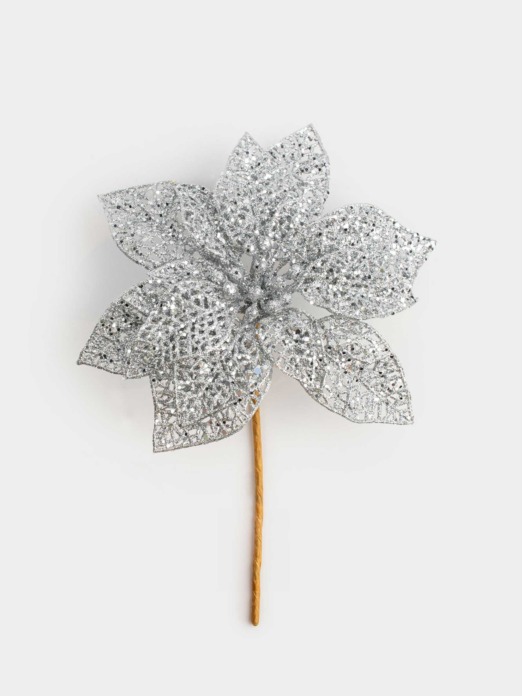 Украшение декоративное, 19 см, пластик, серебристое, Пуансеттия, Flower decor, image-0