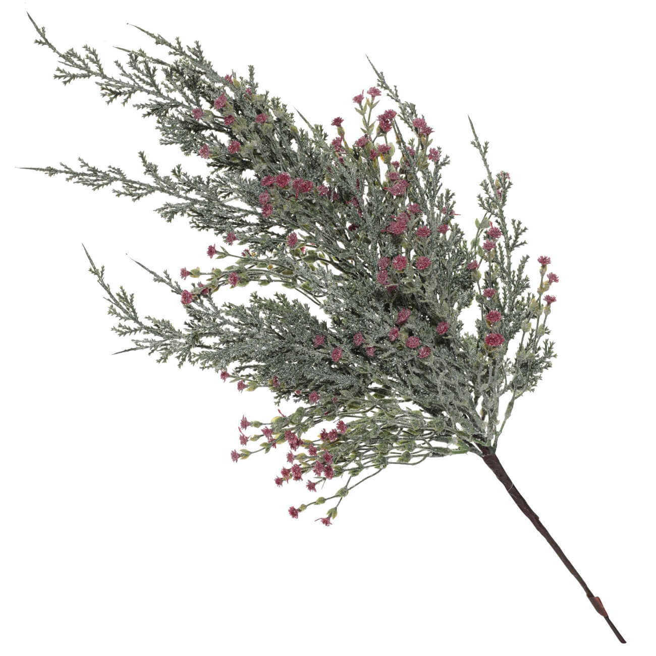 Ветка декоративная, 71 см, пластик, Хвоя с малиновыми цветами, Conifer decor - фото 1