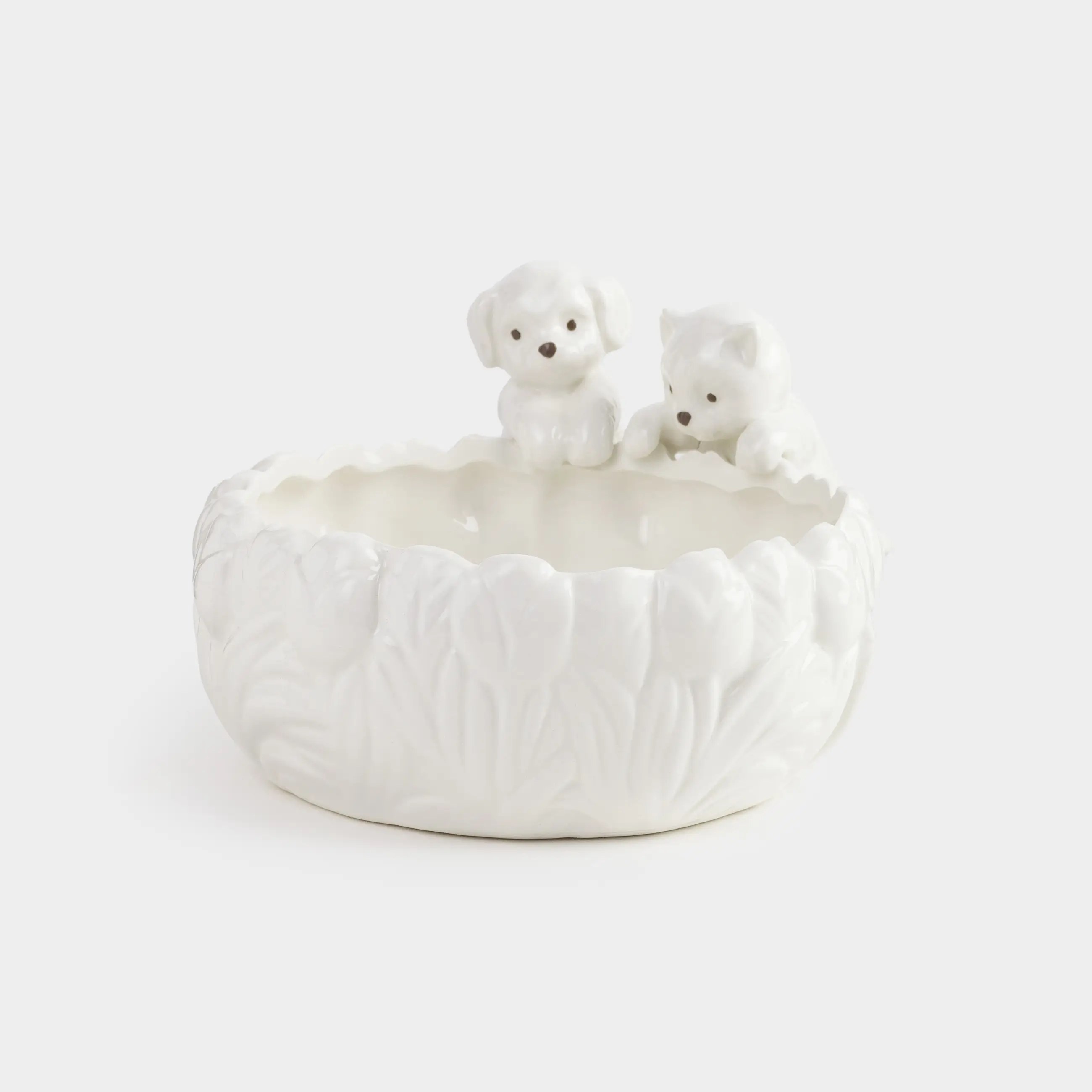 Конфетница, 16х7 см, керамика, молочная, Кот и собака с тюльпанами, Tulip, image-0