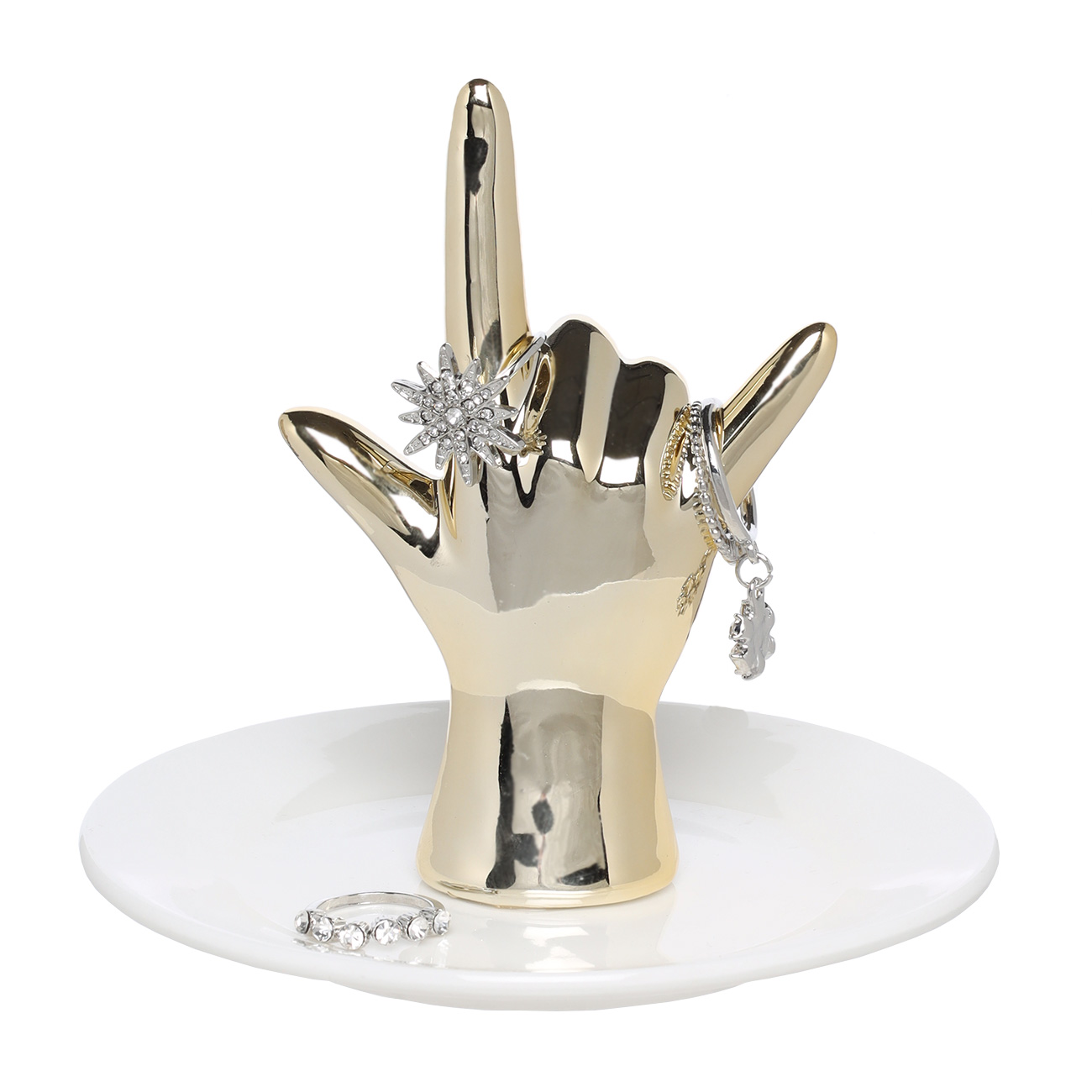 Держатель для украшений, 11 см, керамика/металл, бело-золотистый, Рука, Hand изображение № 3