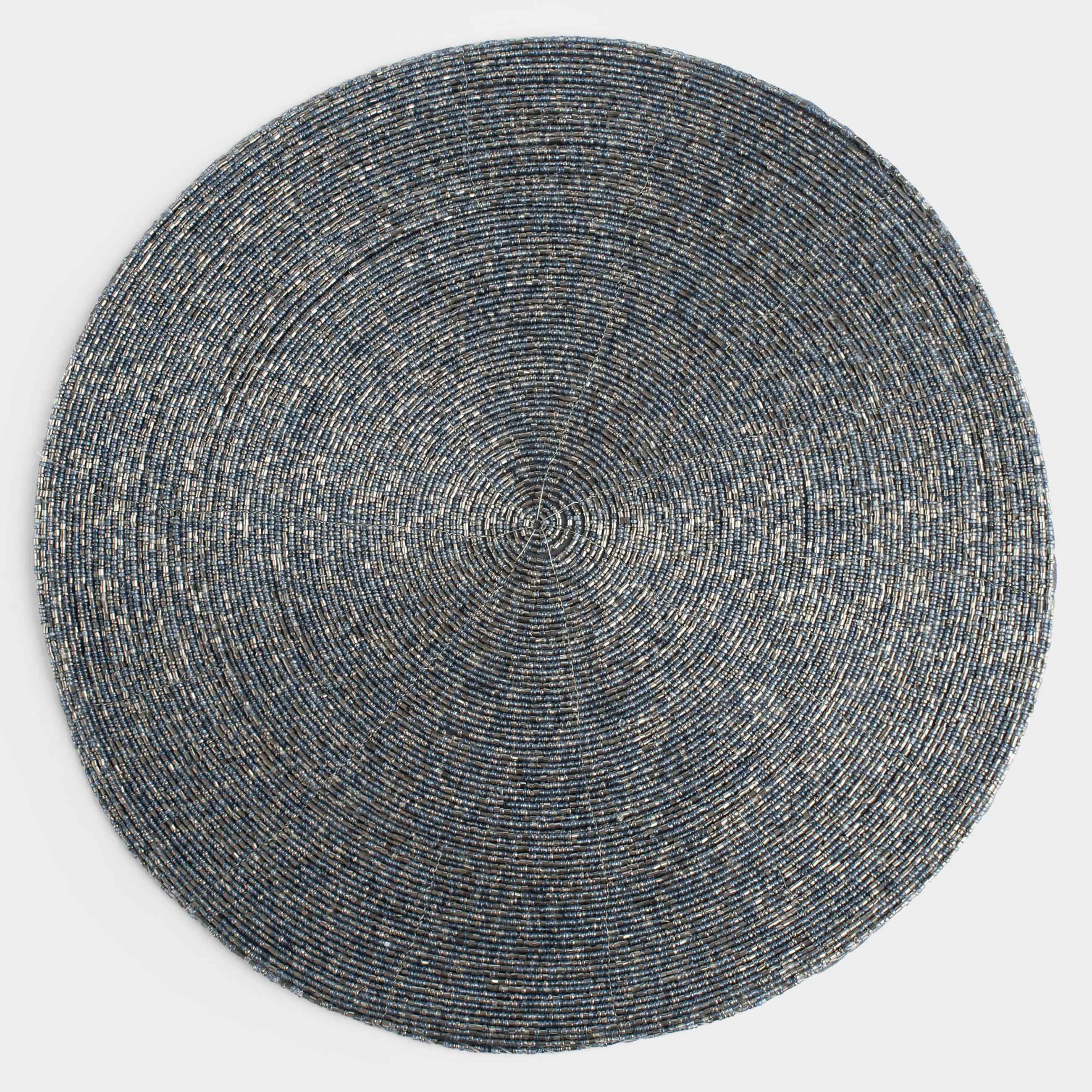 Салфетка под приборы, 36 см, бисер, круглая, серебристая, Shiny beads, image-0