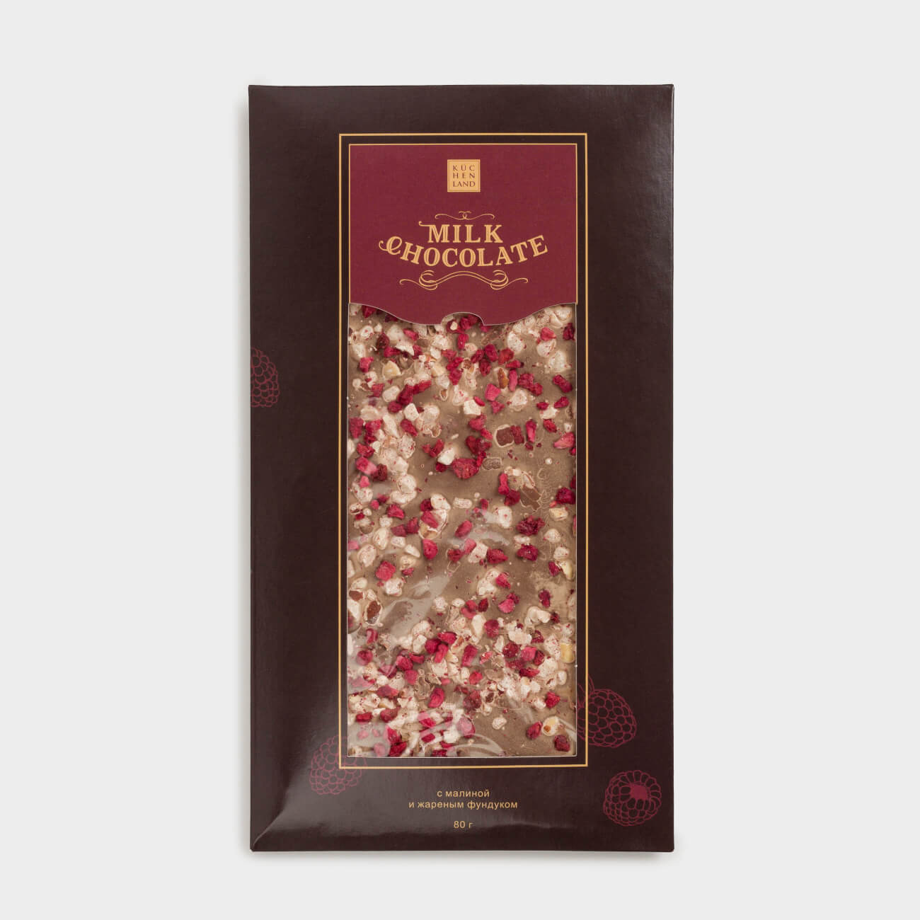 

Шоколад, 80 г, молочный с натуральной малиной и жареным фундуком, Fit me food