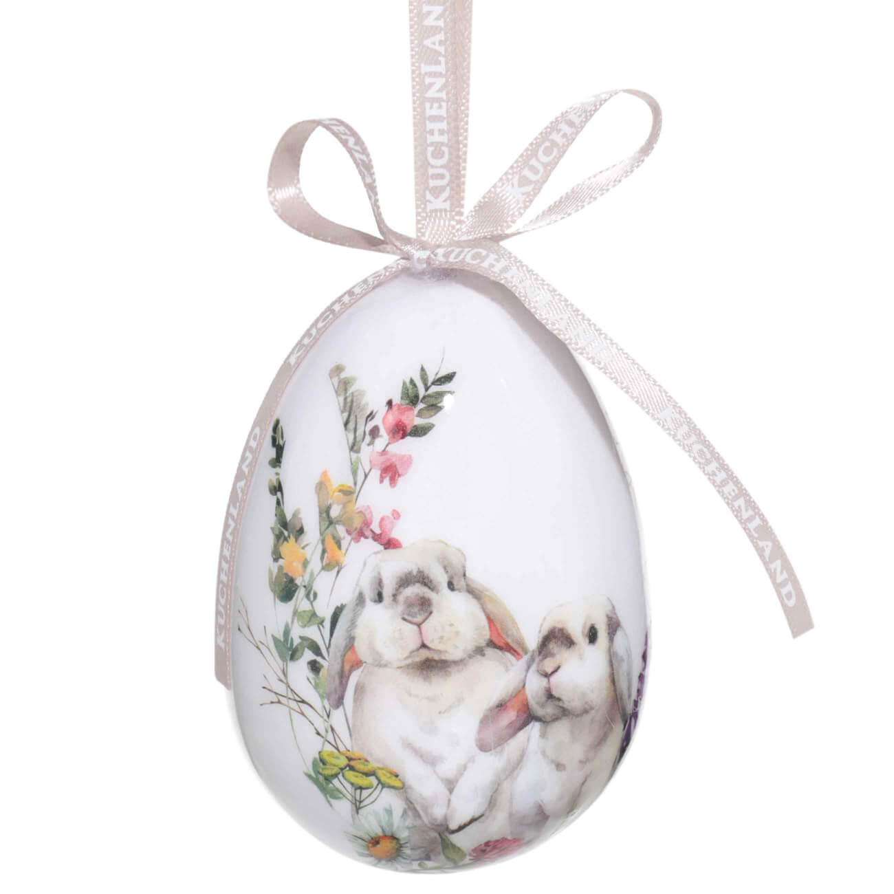 Подвеска, пасхальное яйцо, 8 см, пенопласт, Кролики в цветах, Easter