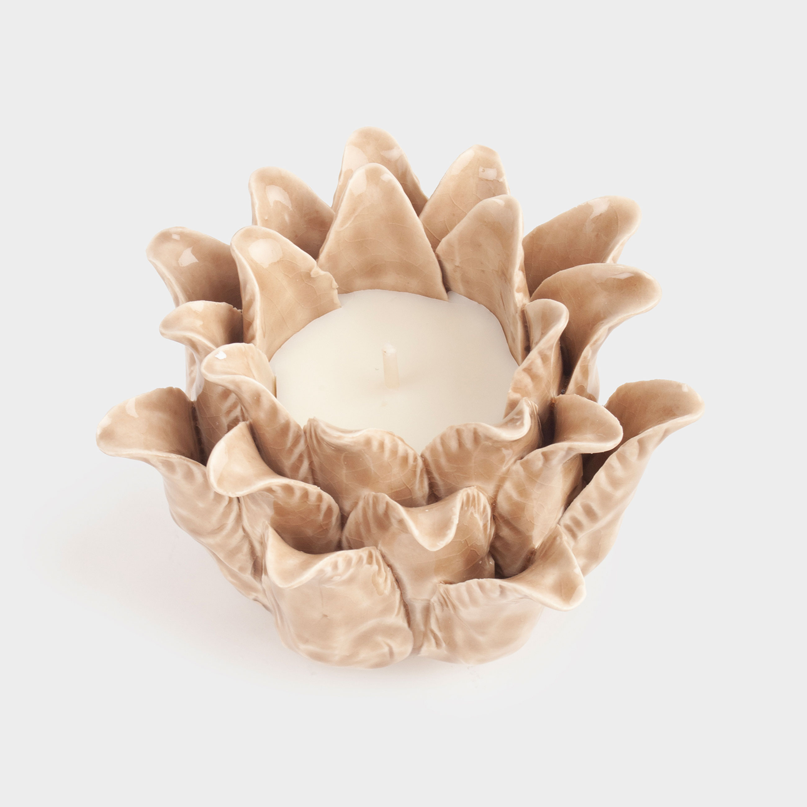 Свеча ароматическая, 7 см, в подсвечнике, керамика, бежевая, Beach musk, Цветок, Rose