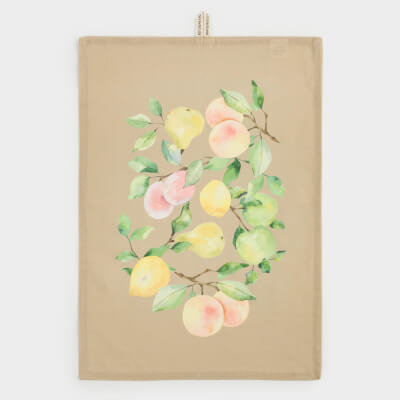 Полотенце кухонное, 40х60 см, хлопок, бежевое, Ветви с грушами, Fruit garden