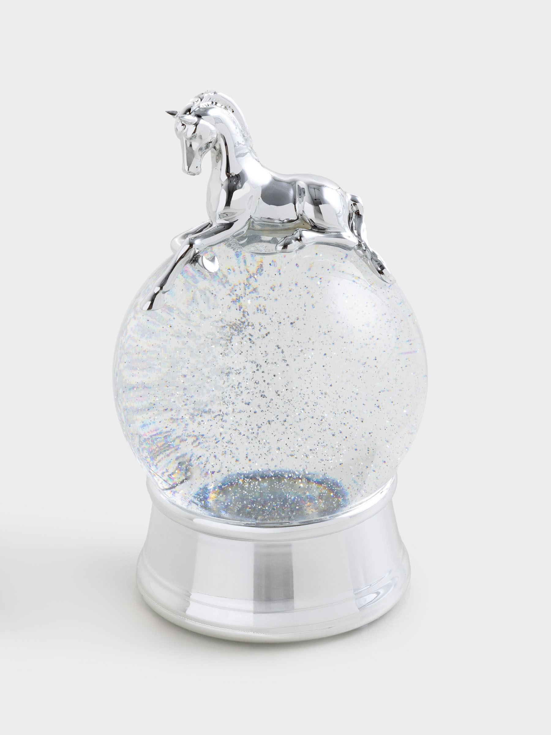 Снежный фонарь, 21 см, с подсветкой, пластик, серебристый, Лошадь на шаре, Silver style, image-0