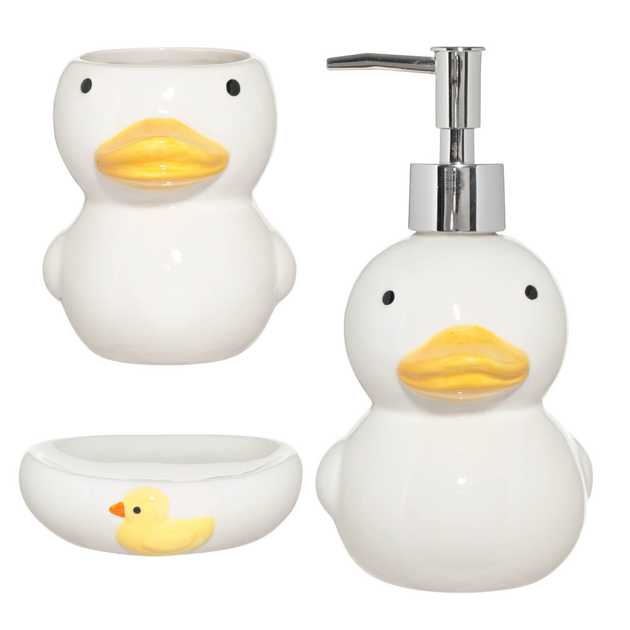 

Набор для ванной, 3 пр, детский, керамика/пластик, белый, Утенок, Duck