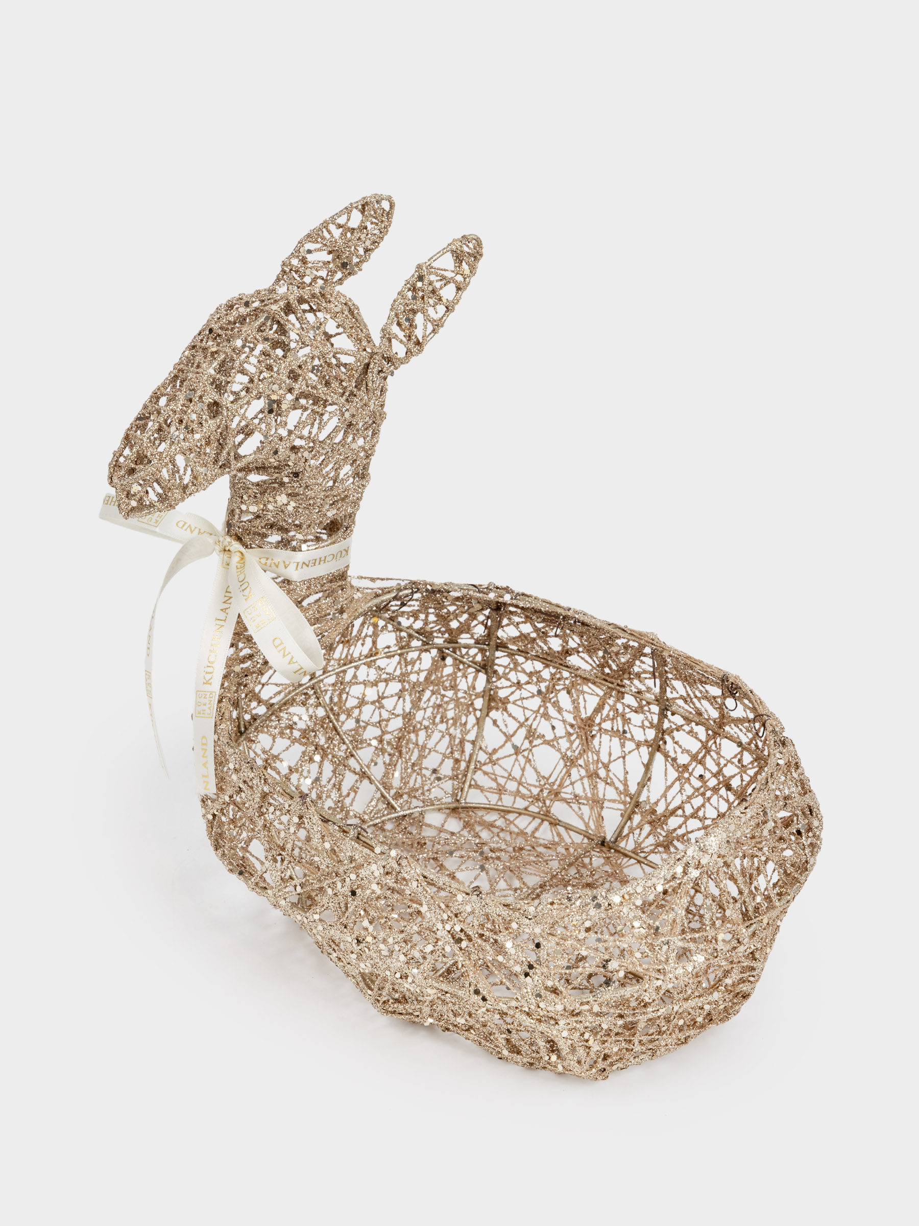 Корзина декоративная, 24x30 см, полиэстер/металл, шампань, Олень с бантиком, Deer sparks, image-1