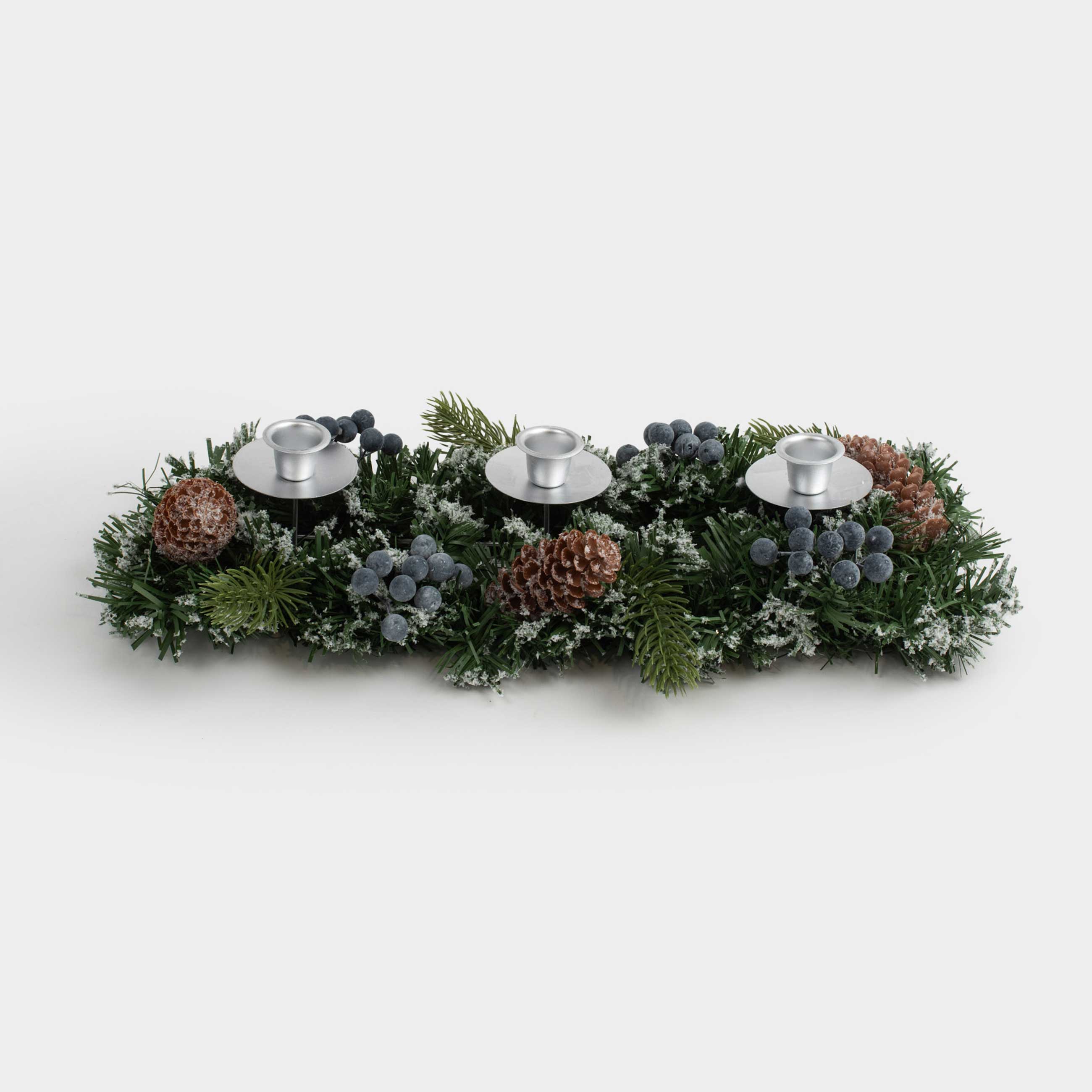Подсвечник, 40 см, 3 тонкие свечи, ПВХ/металл, Синие ягоды и шишки, Snowy blue berry, image-5