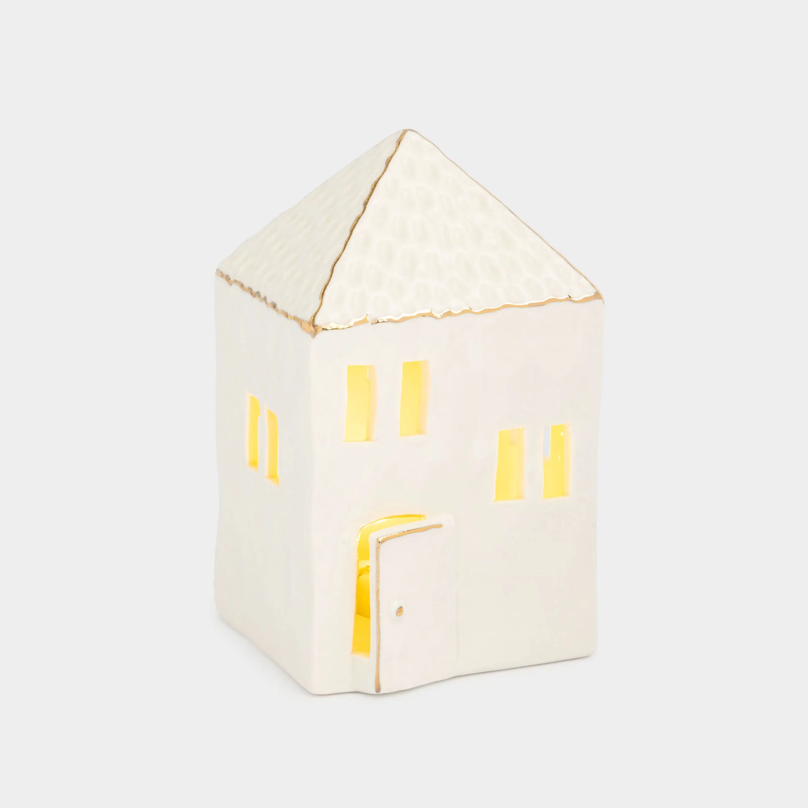 Статуэтка с подсветкой, 12 см, фарфор P, бело-золотистая, Дом, House shape