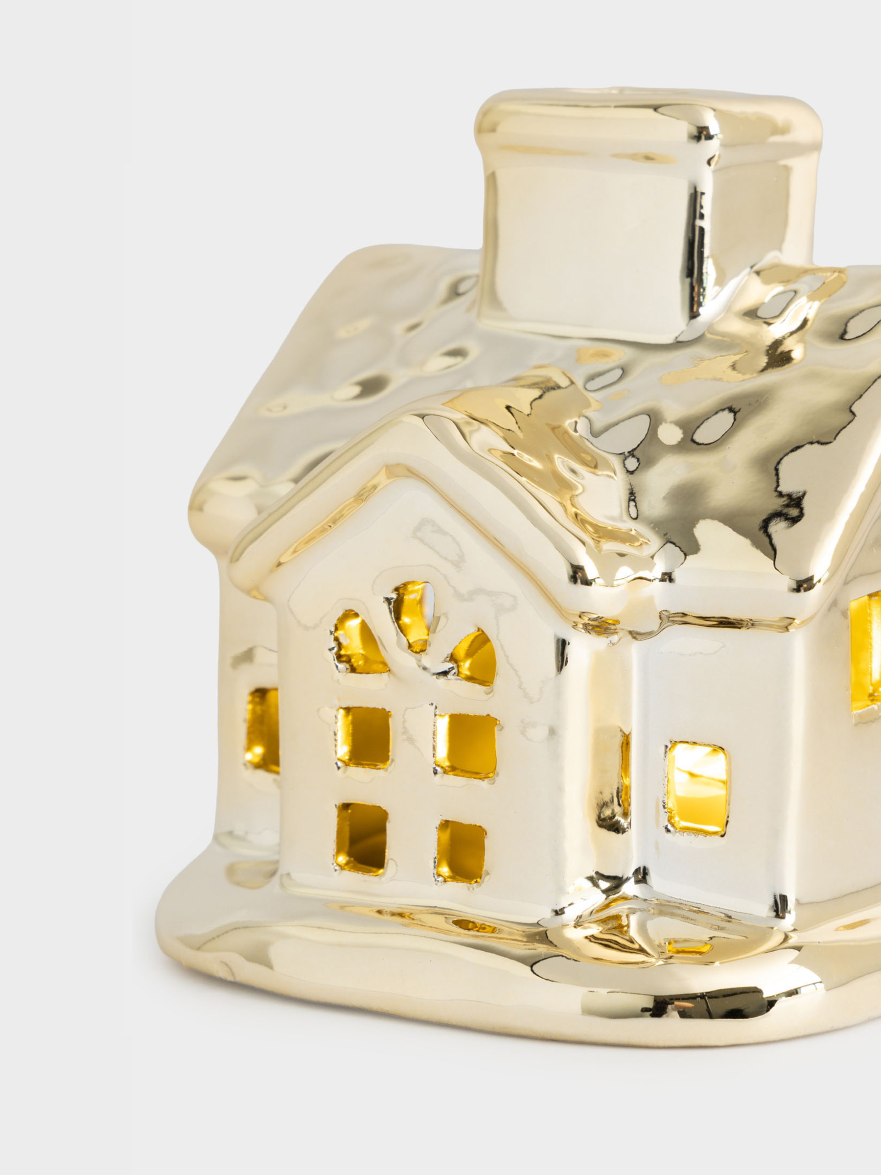 Статуэтка с подсветкой, 8 см, фарфор P, золотистая, Дом, House shape, image-3