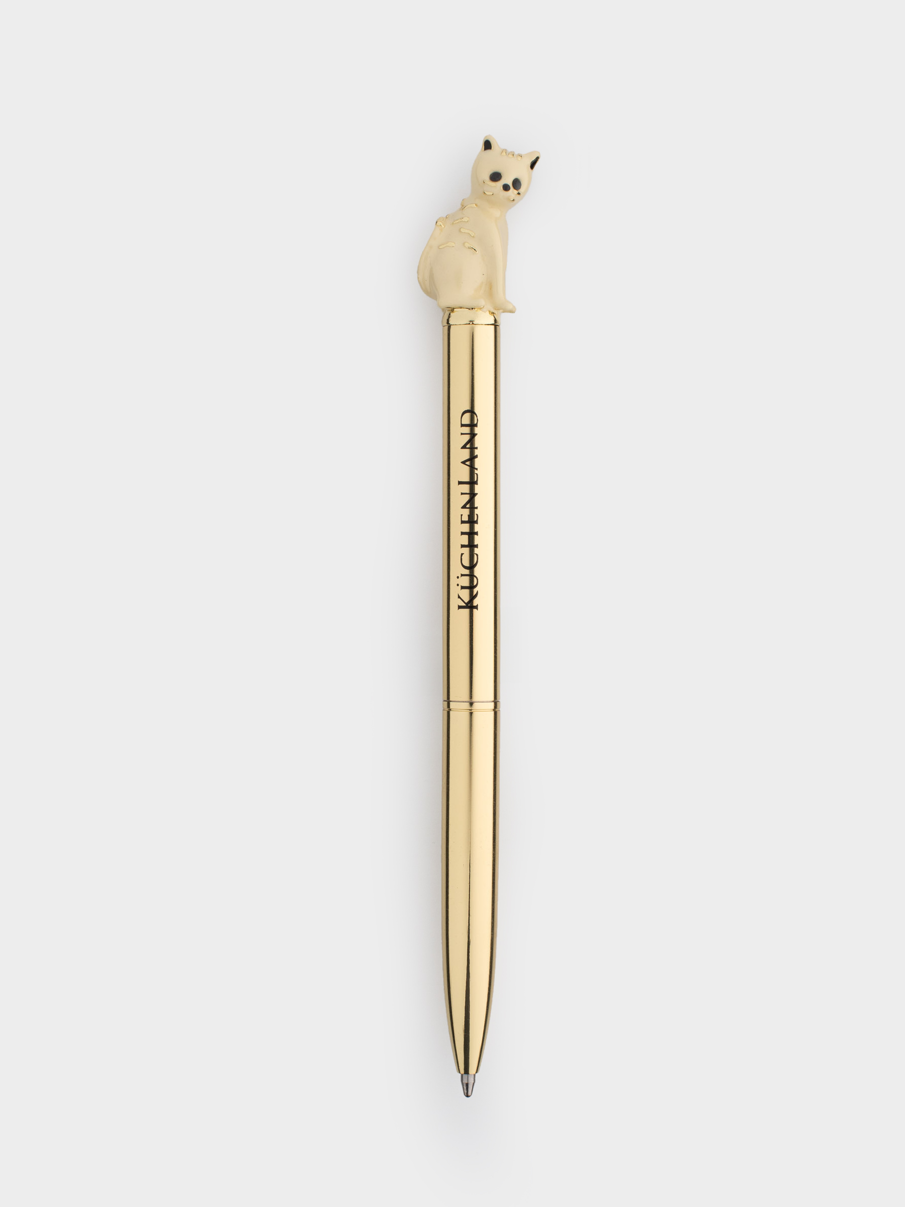 Ручка шариковая, 14 см, с фигуркой, сталь, золотистая, Бежевая кошка, Draw figure, image-0