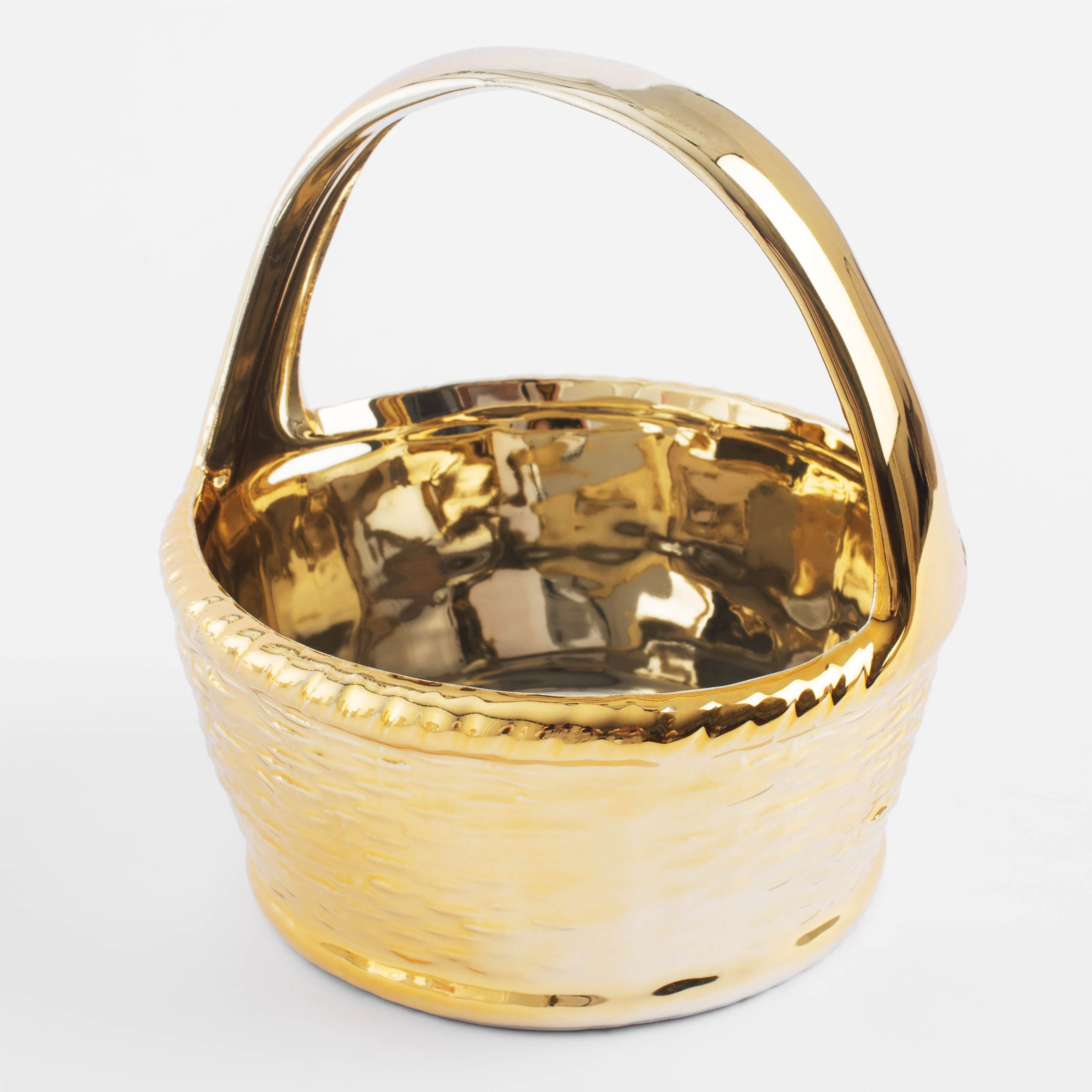 Конфетница, 14х16 см, с ручкой, керамика, золотистая, Корзина, Easter gold изображение № 2