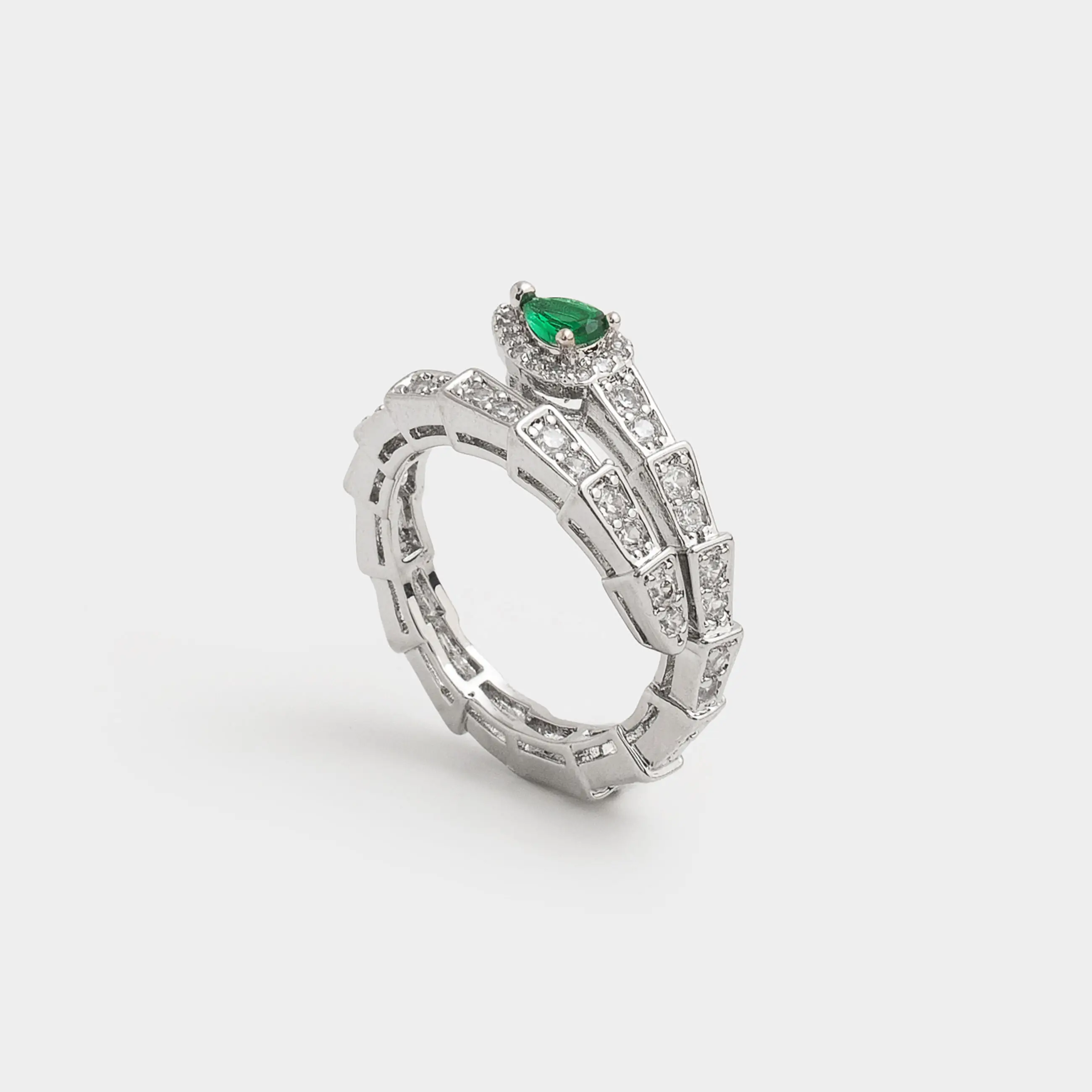 Кольцо, р. S-M, единый размер, металл/цирконий, серебристое, Змея, Jewelry snake crystal