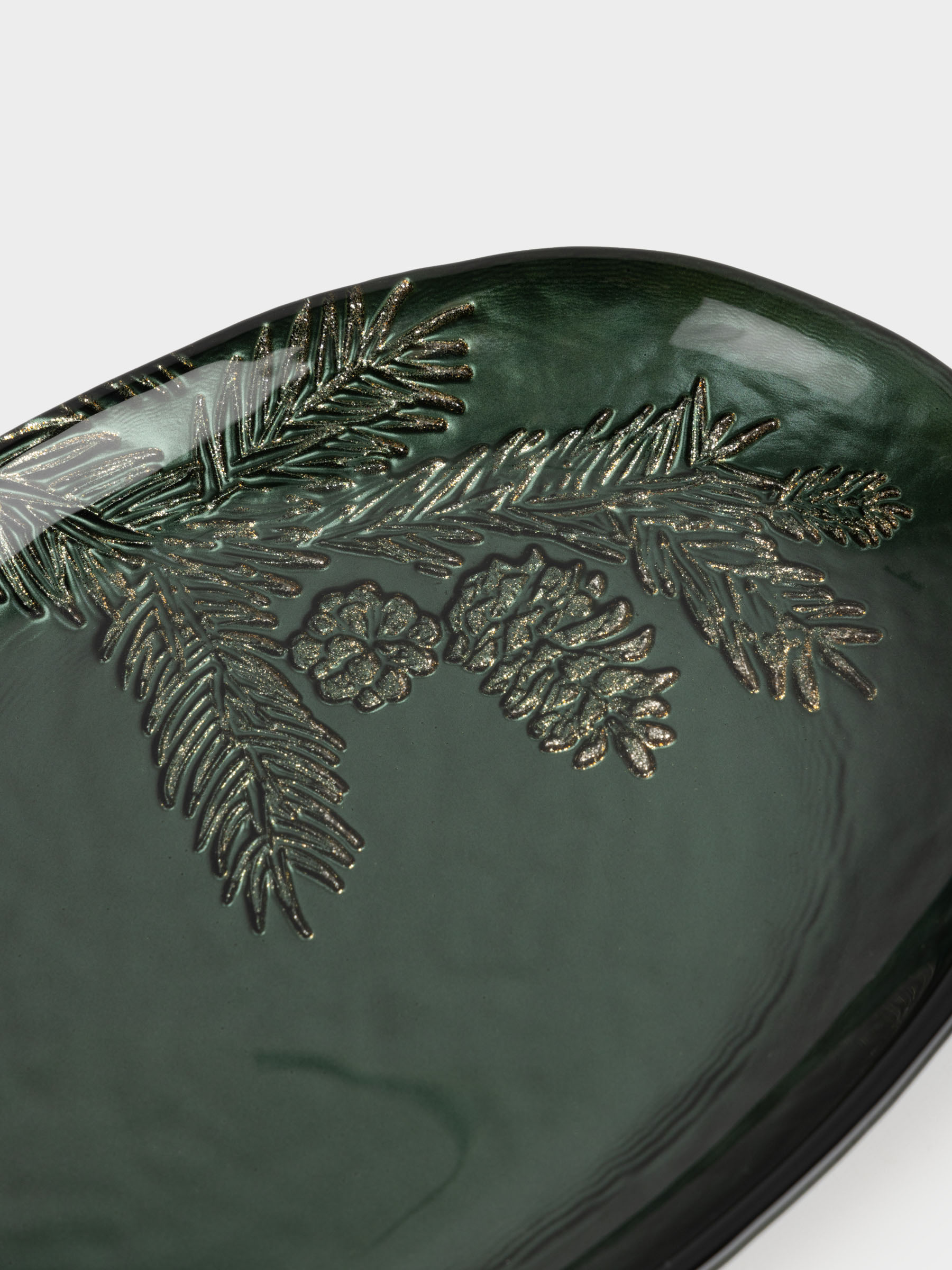 Блюдо, 26х16х2 см, стекло, овальное, зеленое, Еловые ветки, Winter delice, image-3