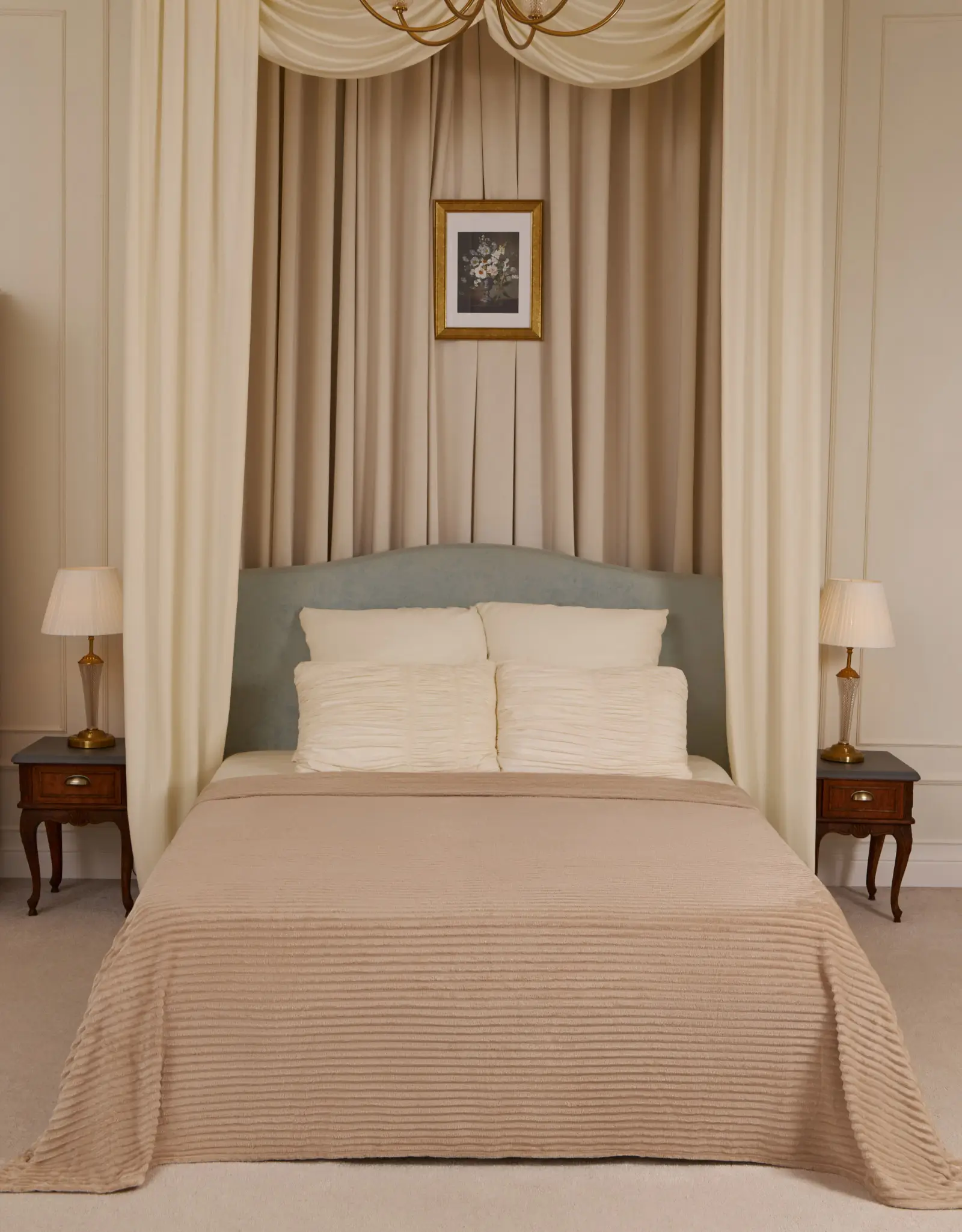 Покрывало, 220x240 см, фланель, бежевое, Объемные полосы, Flannel, image-0