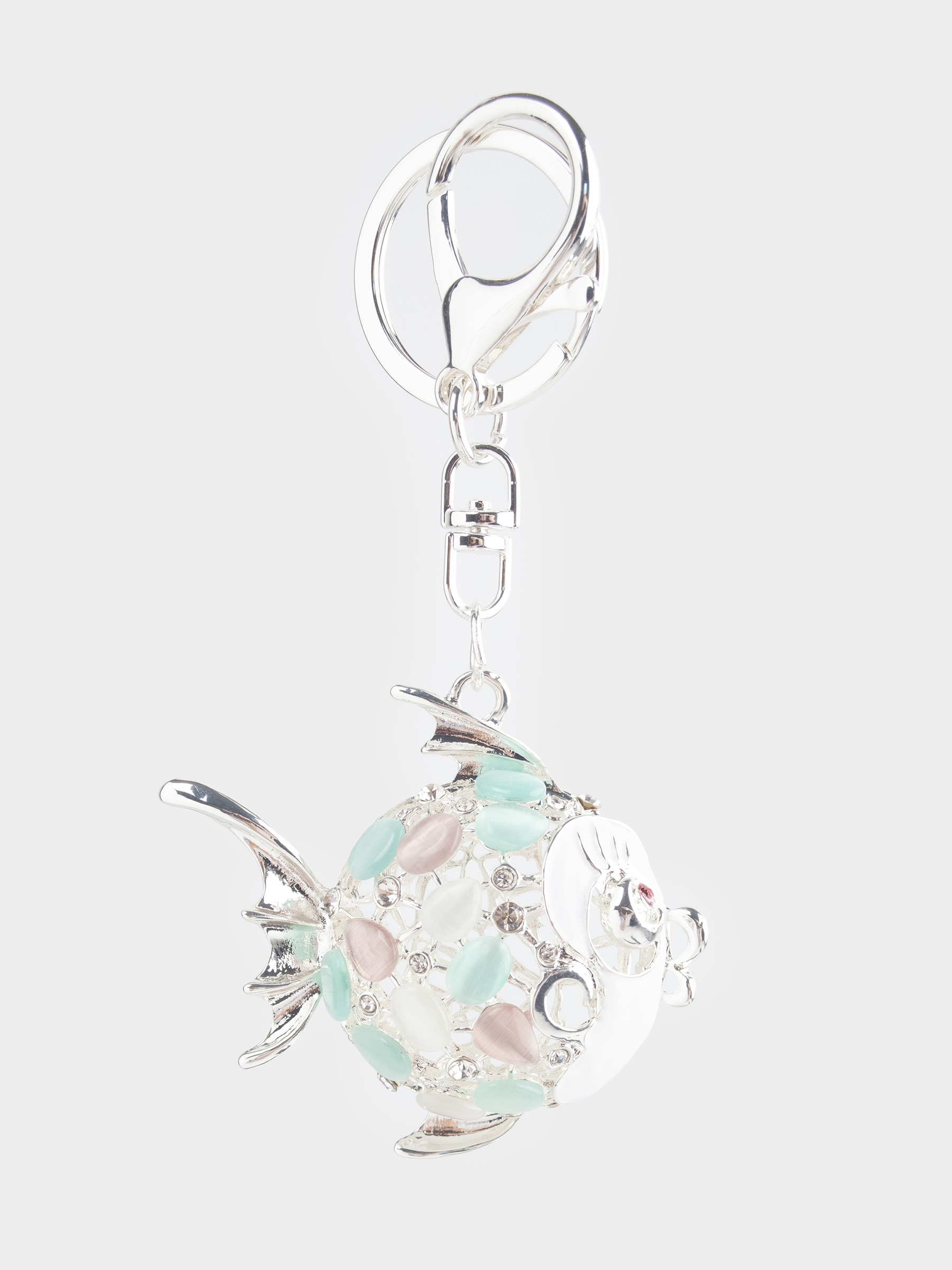 Брелок, 12 см, металл/стразы, серебристый, Рыба-шар, Keychain crystal, image-0