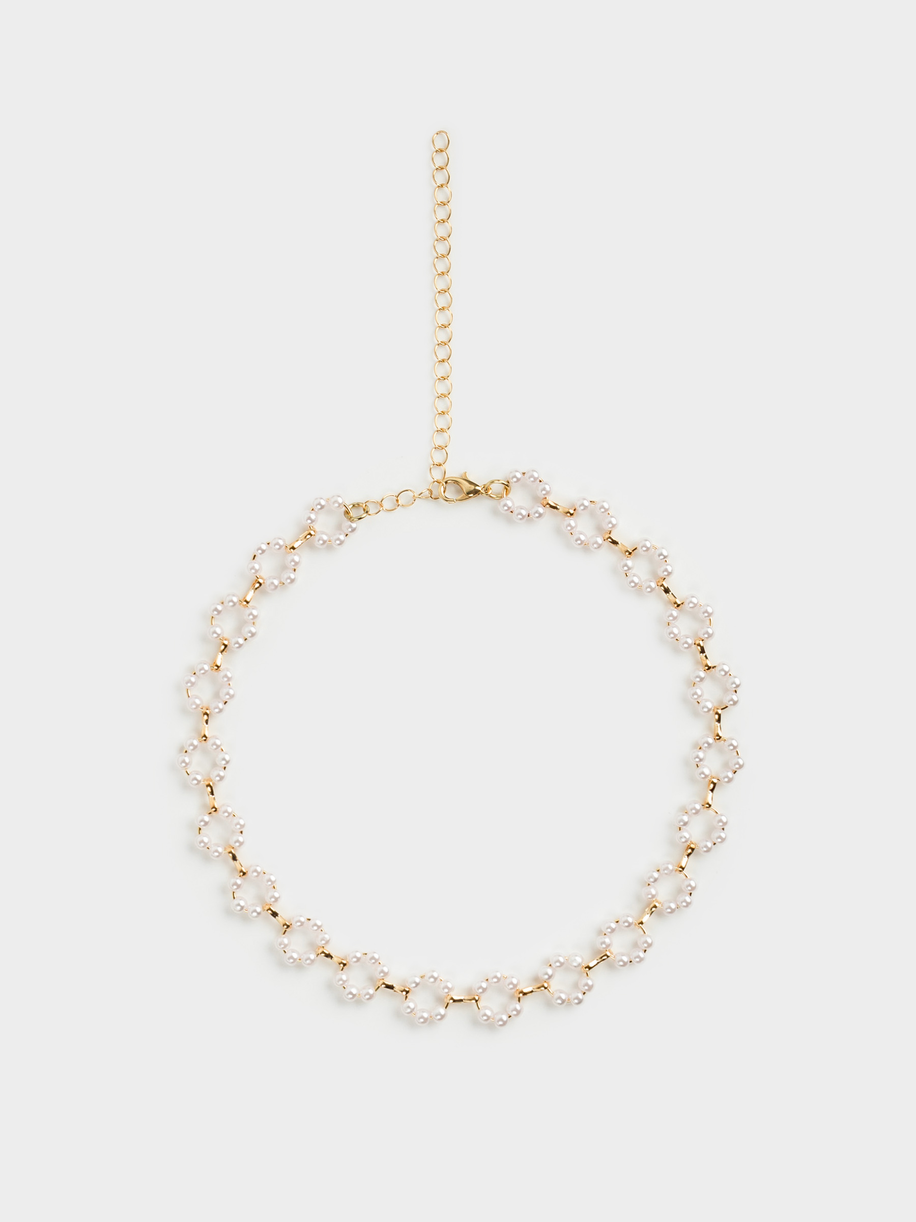Цепочка, 45 см, пластик/металл, белая, Цветы из бусин, Pearl