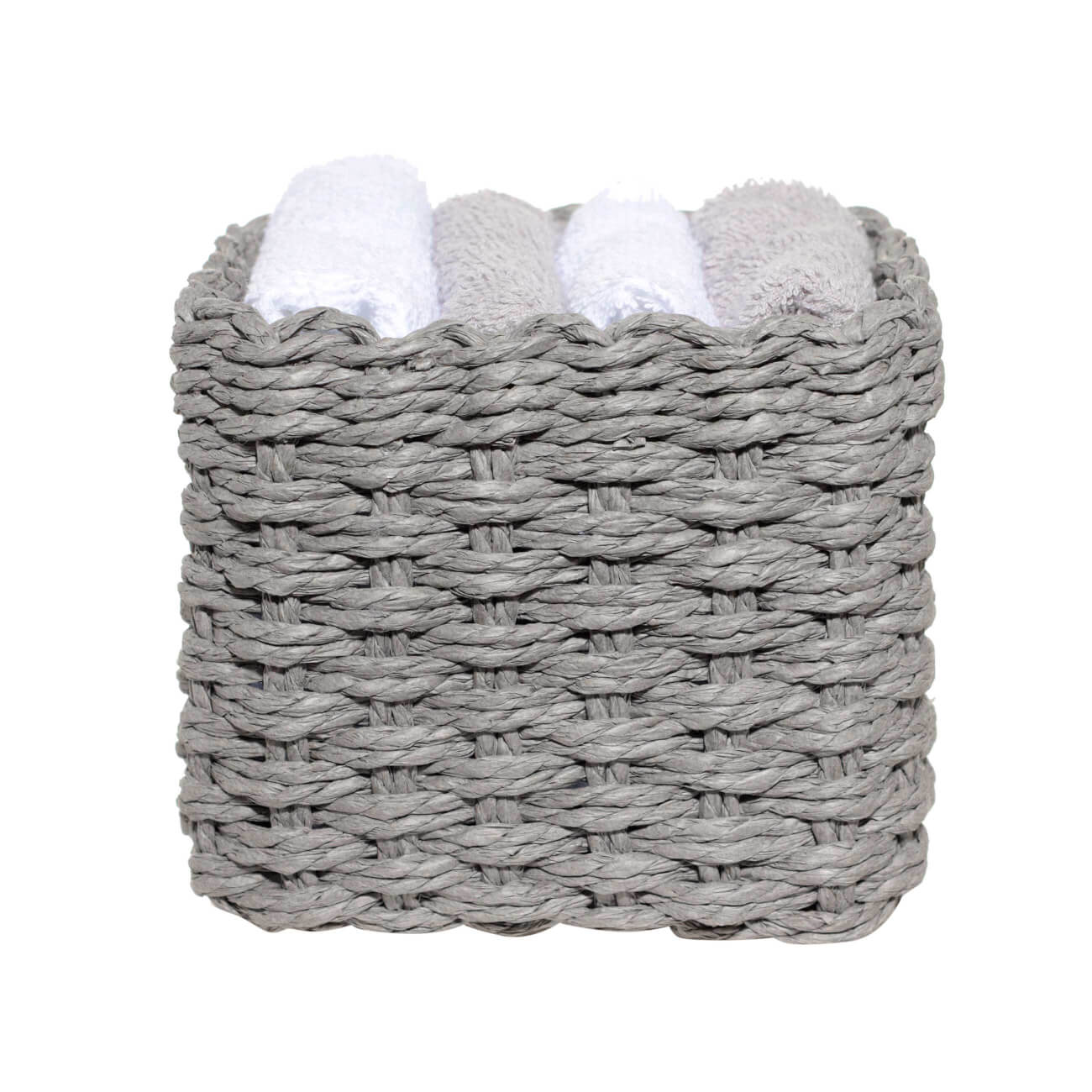 Полотенце, 30х30 см, 4 шт, в корзине, хлопок/целлюлоза, серое/белое, Basket towel изображение № 1