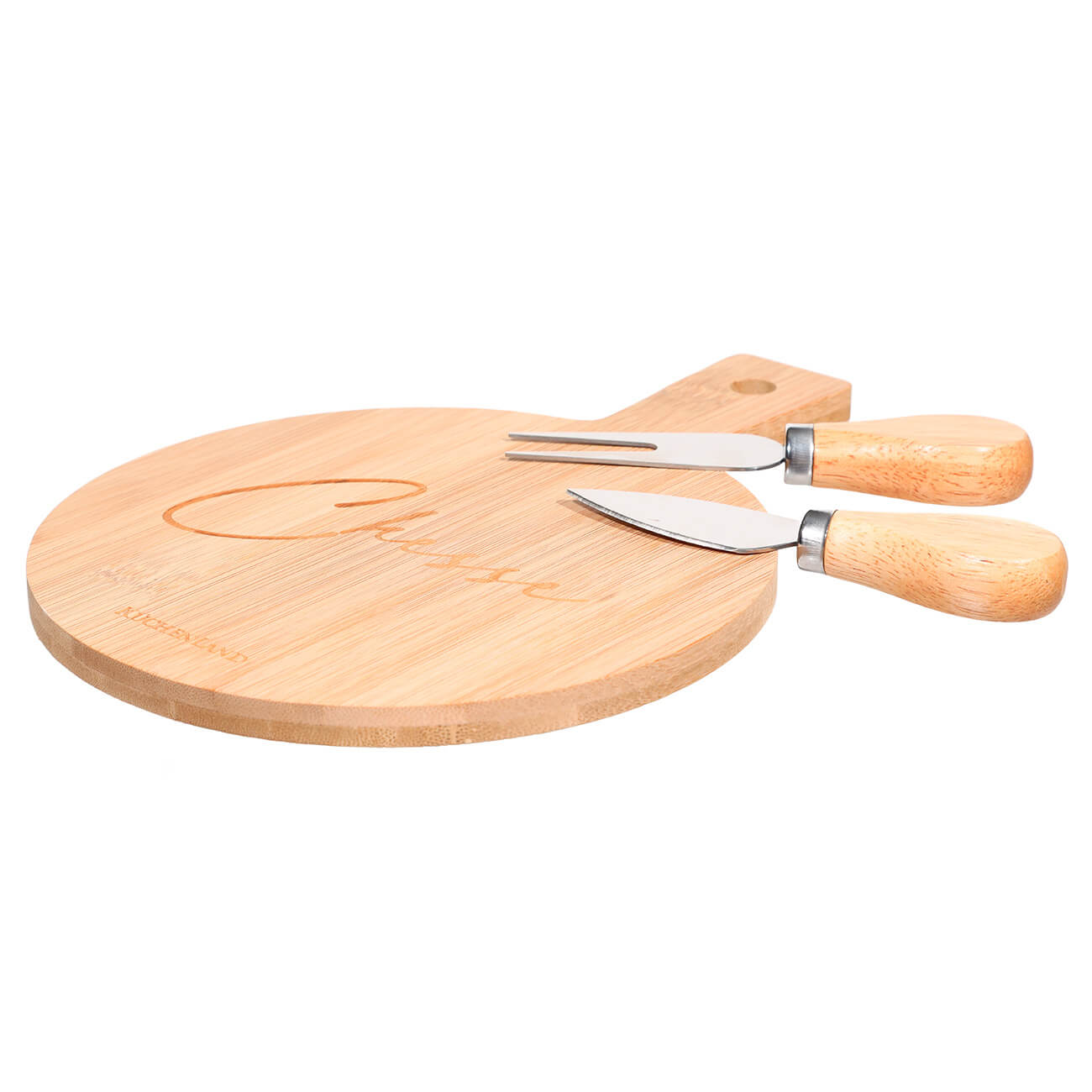 Набор для сыра, 3 пр, доска-блюдо с ручкой, бамбук/сталь, круглый, Cheese, Bamboo набор для кормления миска вилка ложка голубой