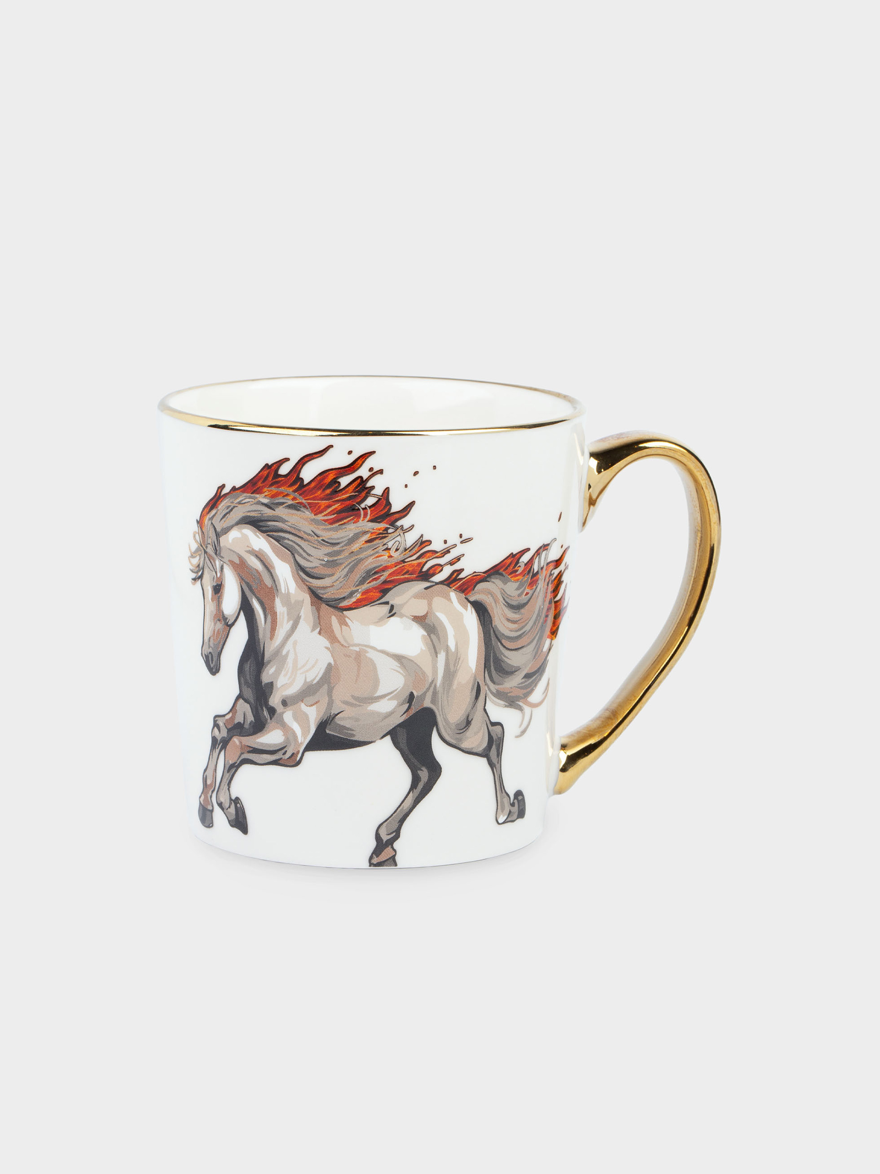 Кружка, 500 мл, фарфор N, бело-золотистая, Огненный конь, Fiery horse, image-0