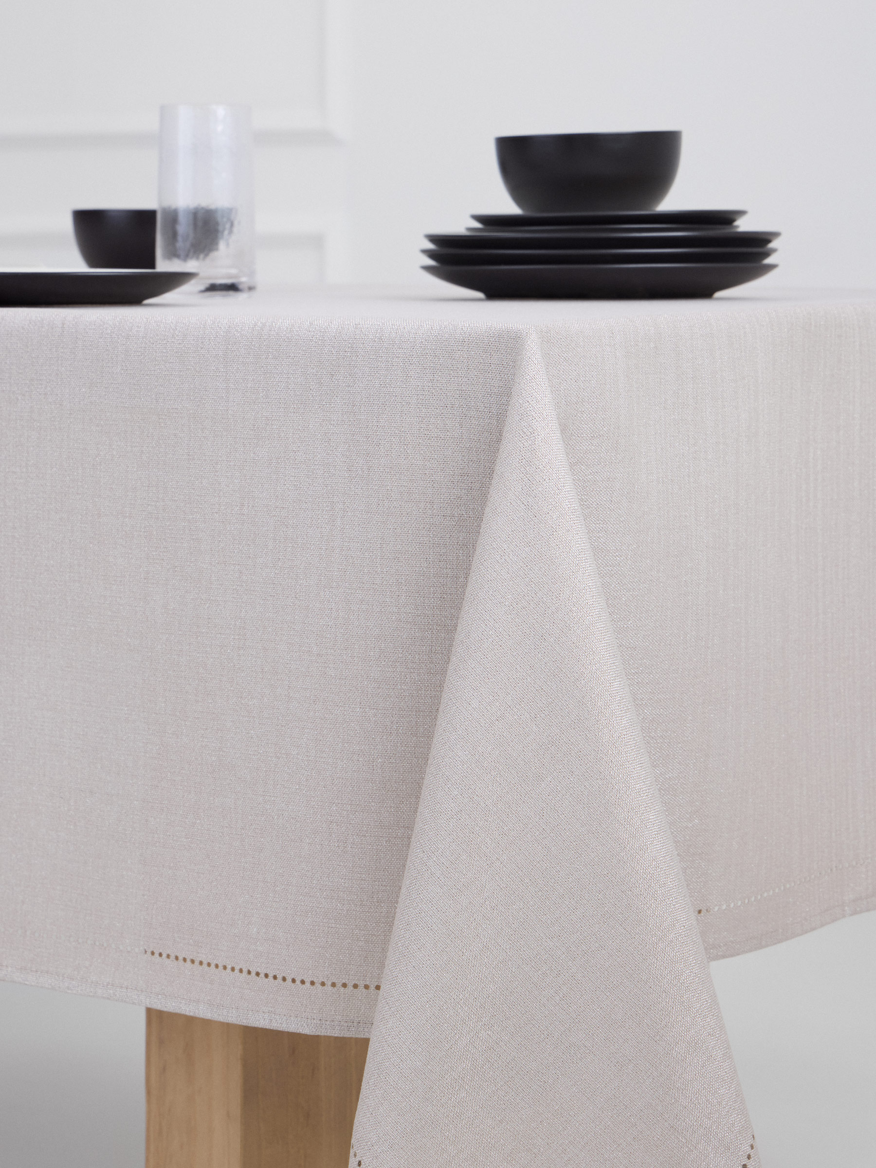 Скатерть, 160х160 см, полиэстер, бежевая, Hemstitch, image-4