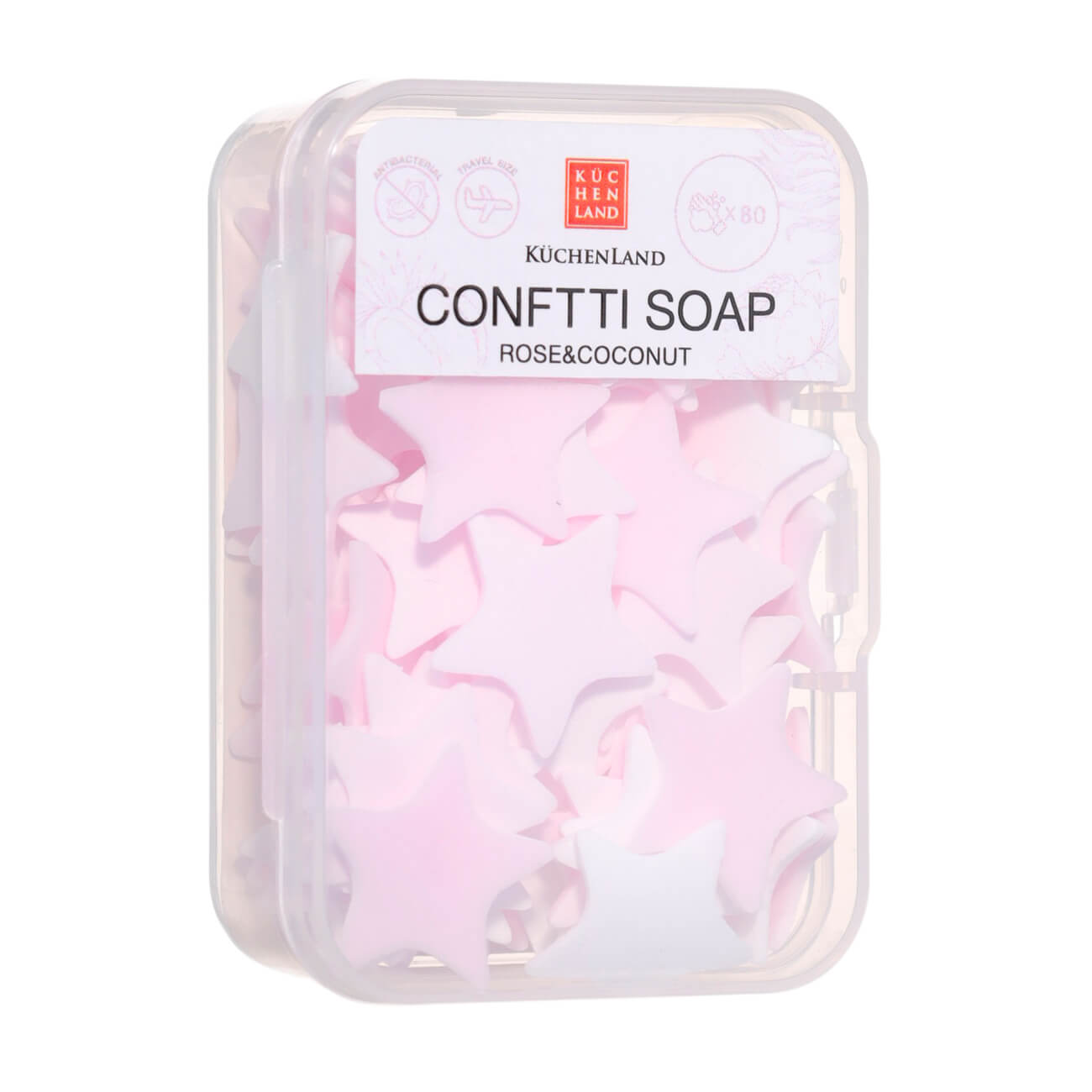 

Мыло-конфетти, 1,5 см, 80 шт, розовое/белое, Роза/Кокос, Звезда, Confetti
