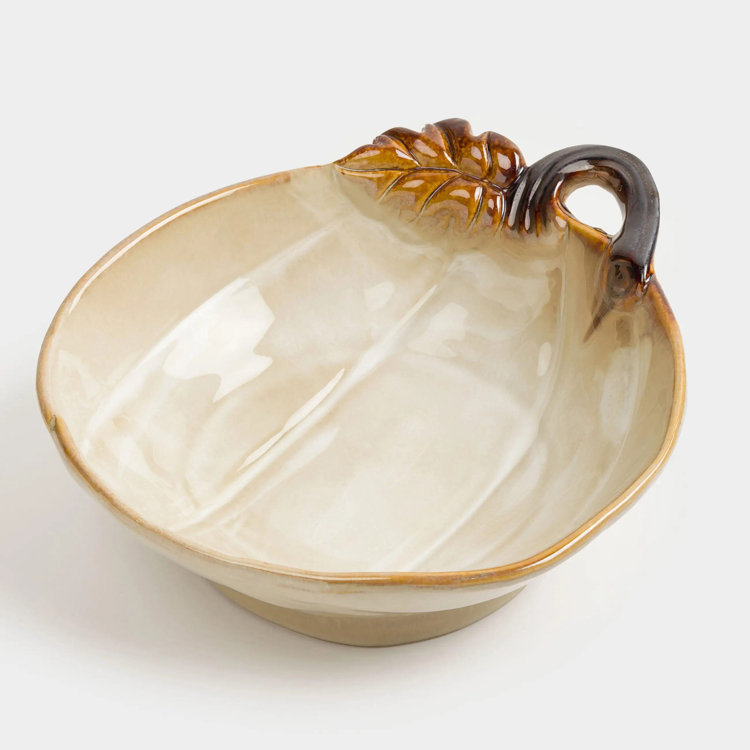 Блюдо глубокое, 23x7 см, керамика, молочно-коричневое, Тыква с листом, Pumpkin velir, image-0