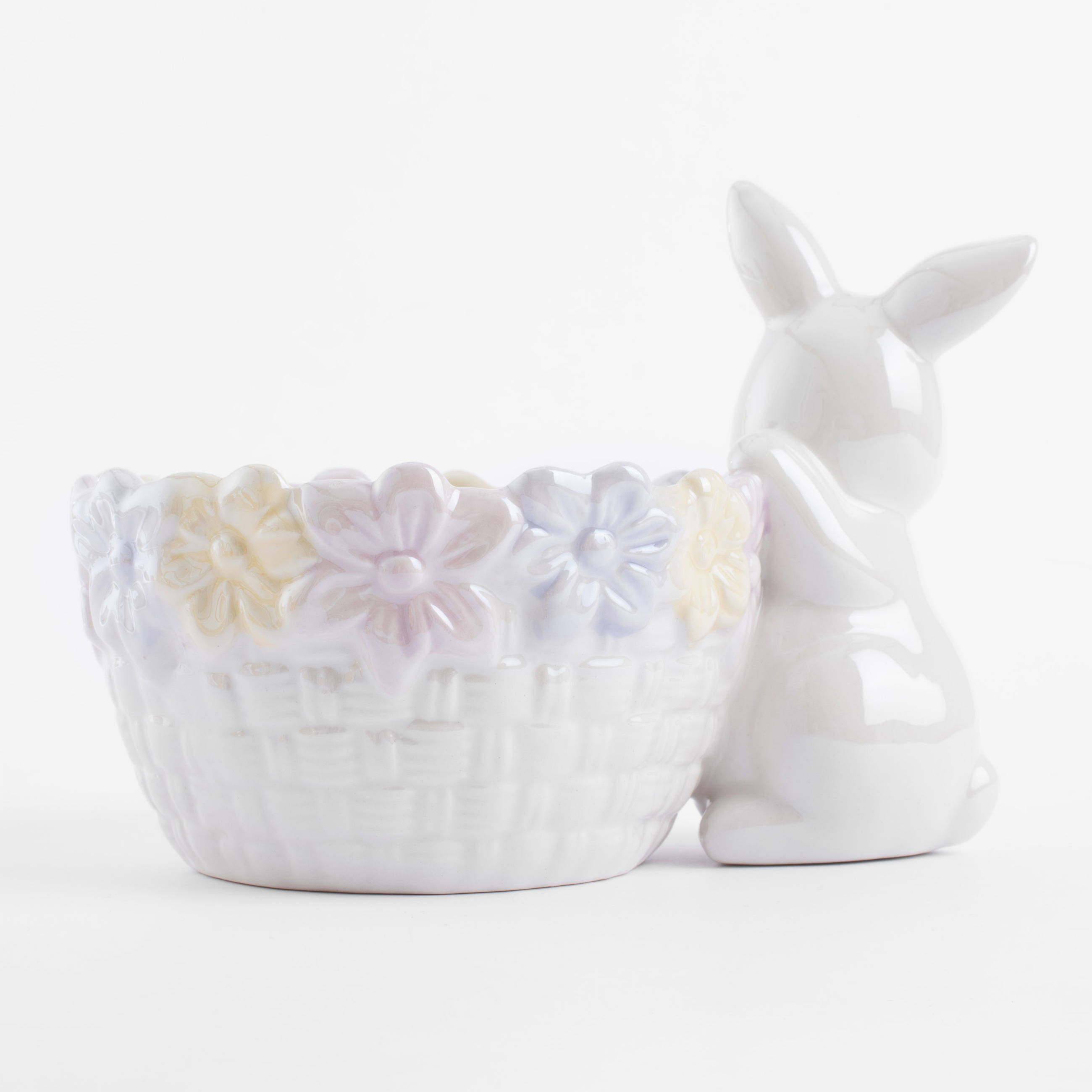 Конфетница, 18x13 см, керамика, перламутр, Кролик с корзиной в цветах, Easter изображение № 3