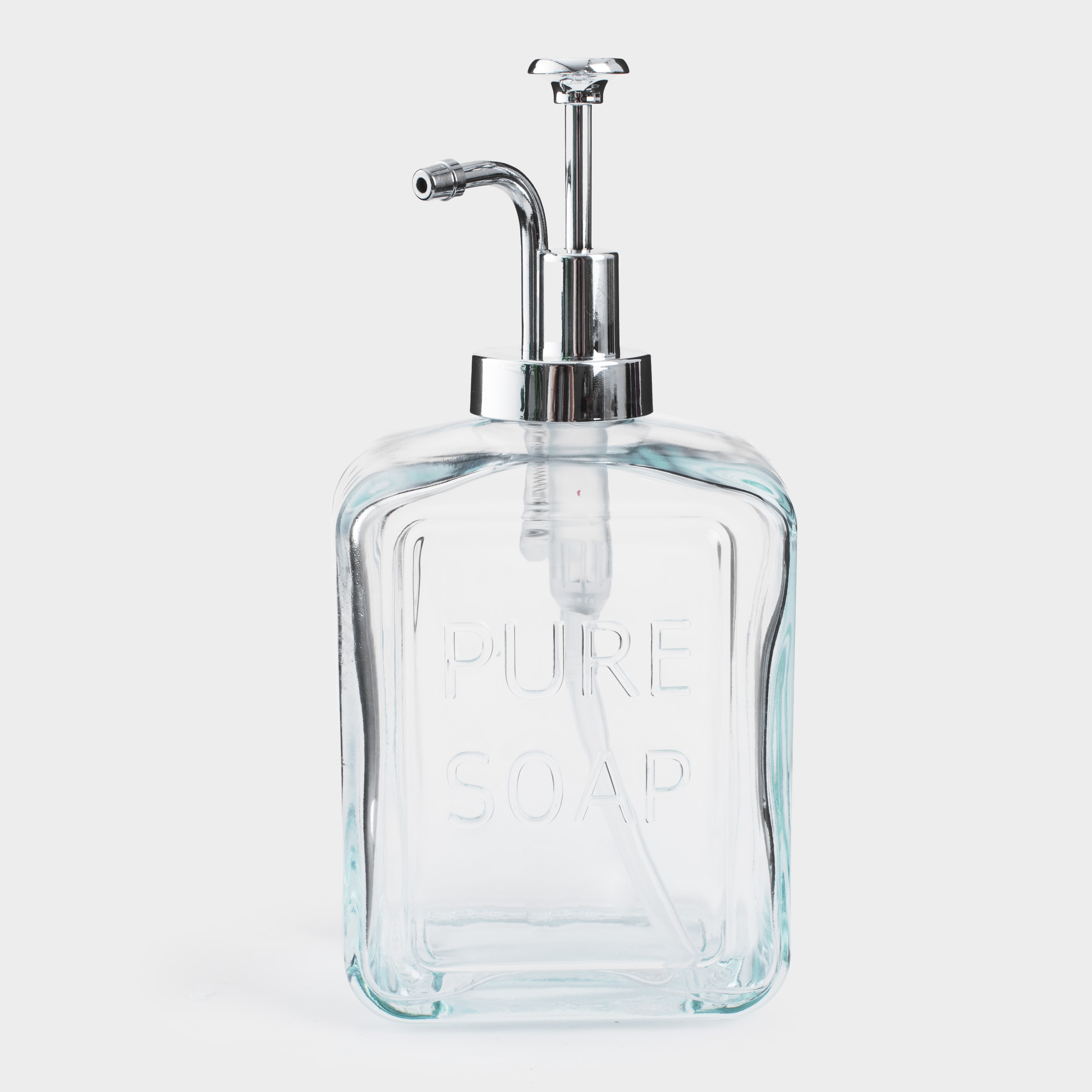 Диспенсер для жидкого мыла, 550 мл, стекло/пластик, серебристый, Pure soap, Clear title, image-0