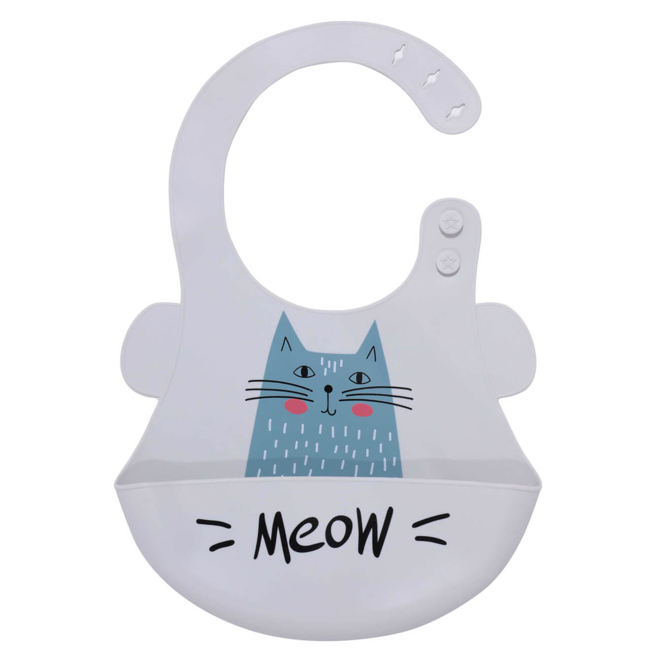 

Нагрудник, детский, 28х21 см, с карманом, силикон, серый, Кот, Grey cat