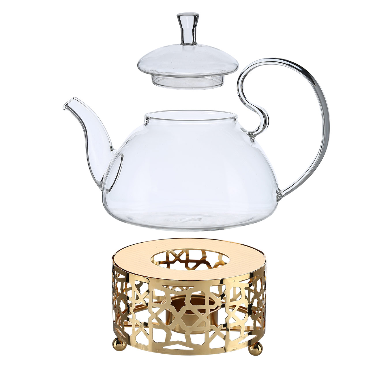 Чайник заварочный, 800 мл, с подогревом, стекло Б/металл, золотистый, Ellan